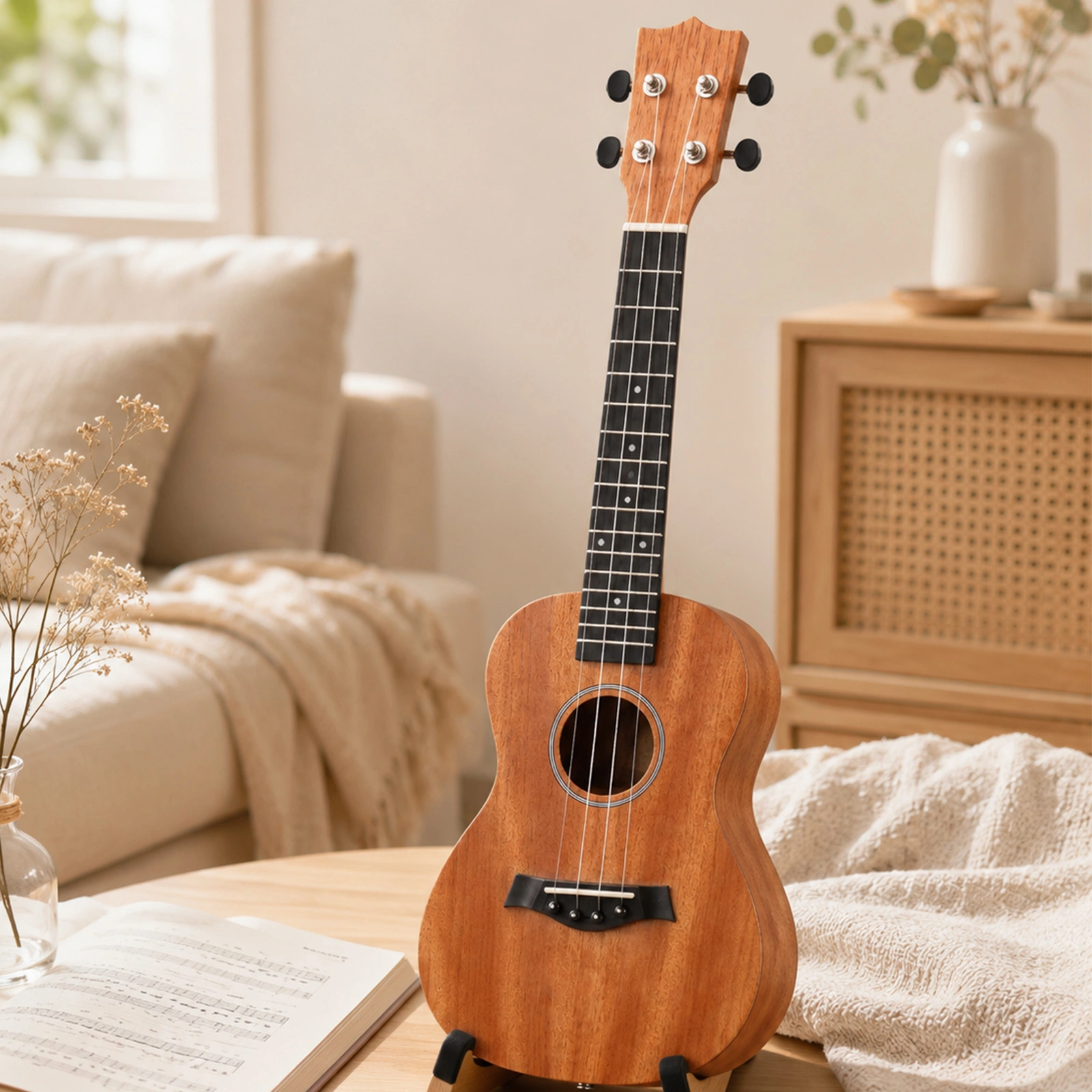 26in mahogany body rosewood fingerboard ukulele, cotton bag, capo, strap, picks*2, tuner, Strings, Dust cloth view 10