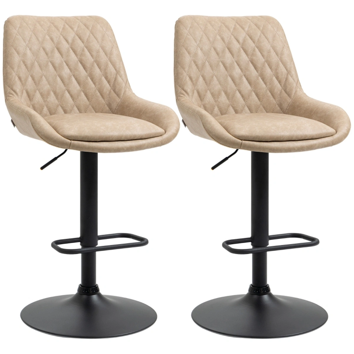 Luxury Bar Stool Set of 2, Dining Chair & Office Chair, 29" Bar Height, Tufted Backrest, PU Leather, Swivel Seat, Gold Metal Frame