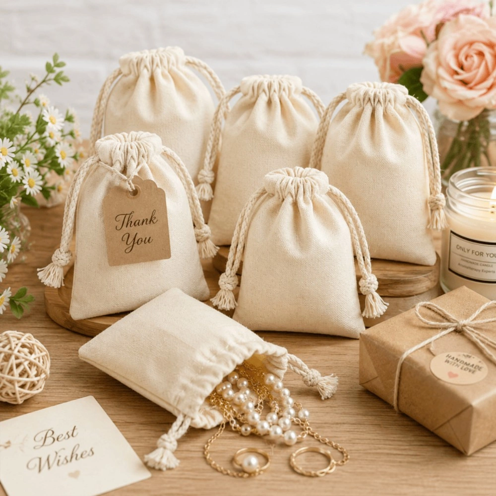 10-Pack Cotton Drawstring Bags 9x12cm - Reusable Gift Pouches for Jewelry Storage view 2