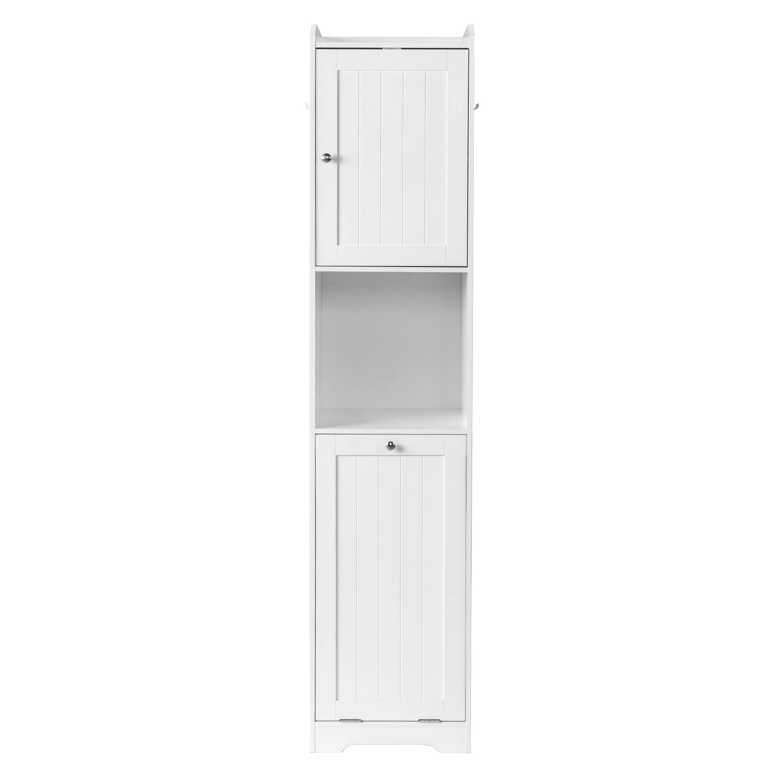 White melamine-faced particleboard, vertical grain, 40*40*180cm, 1 door + bottom flip-down drawer with non-woven storage bag, bathroom tall cabinet view 17