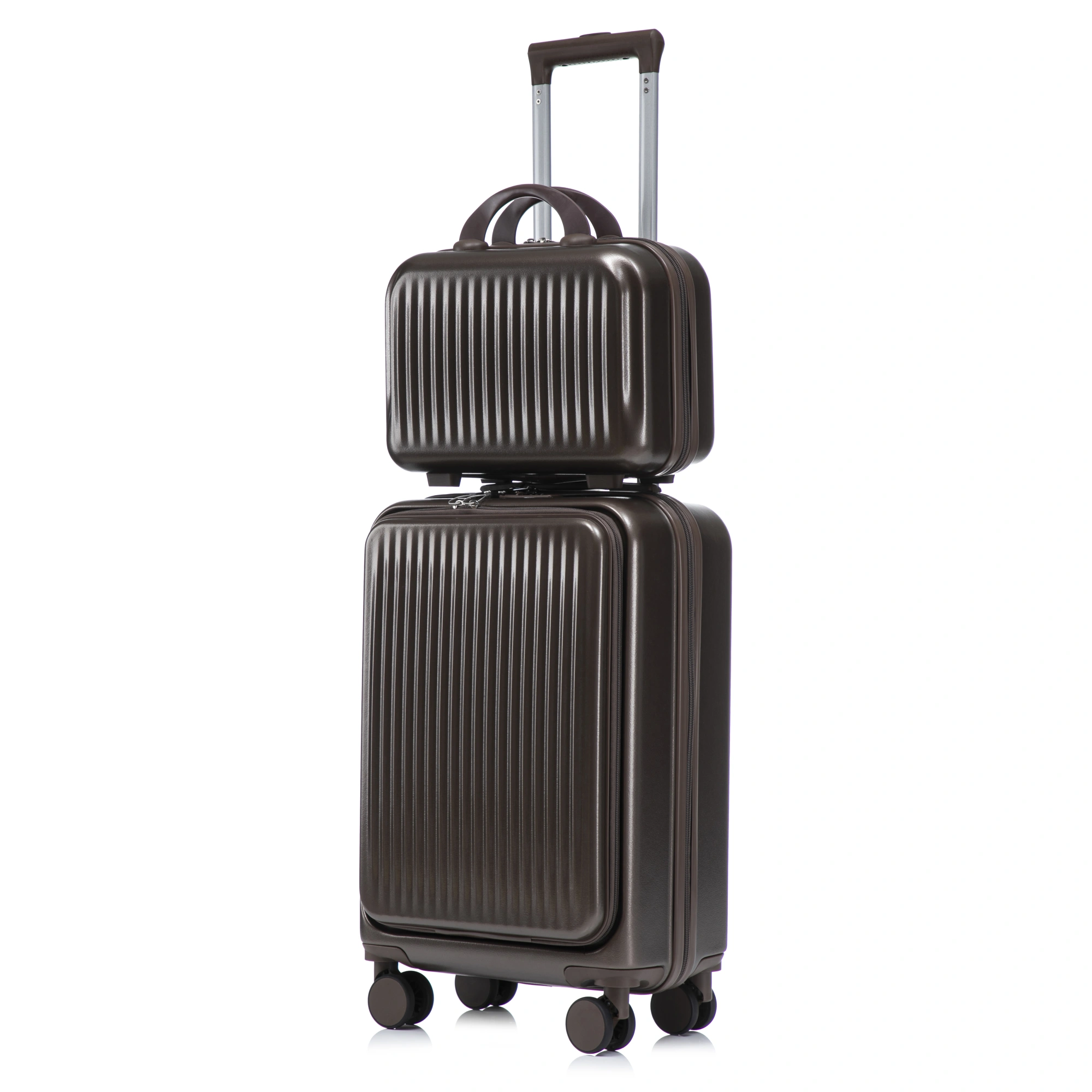 14" & 20" ABS Spinner Luggage Set, 2-Piece Hardside Suitcase with Combo Lock, Front Opening, 14" Cosmetic Case, Brown view 18