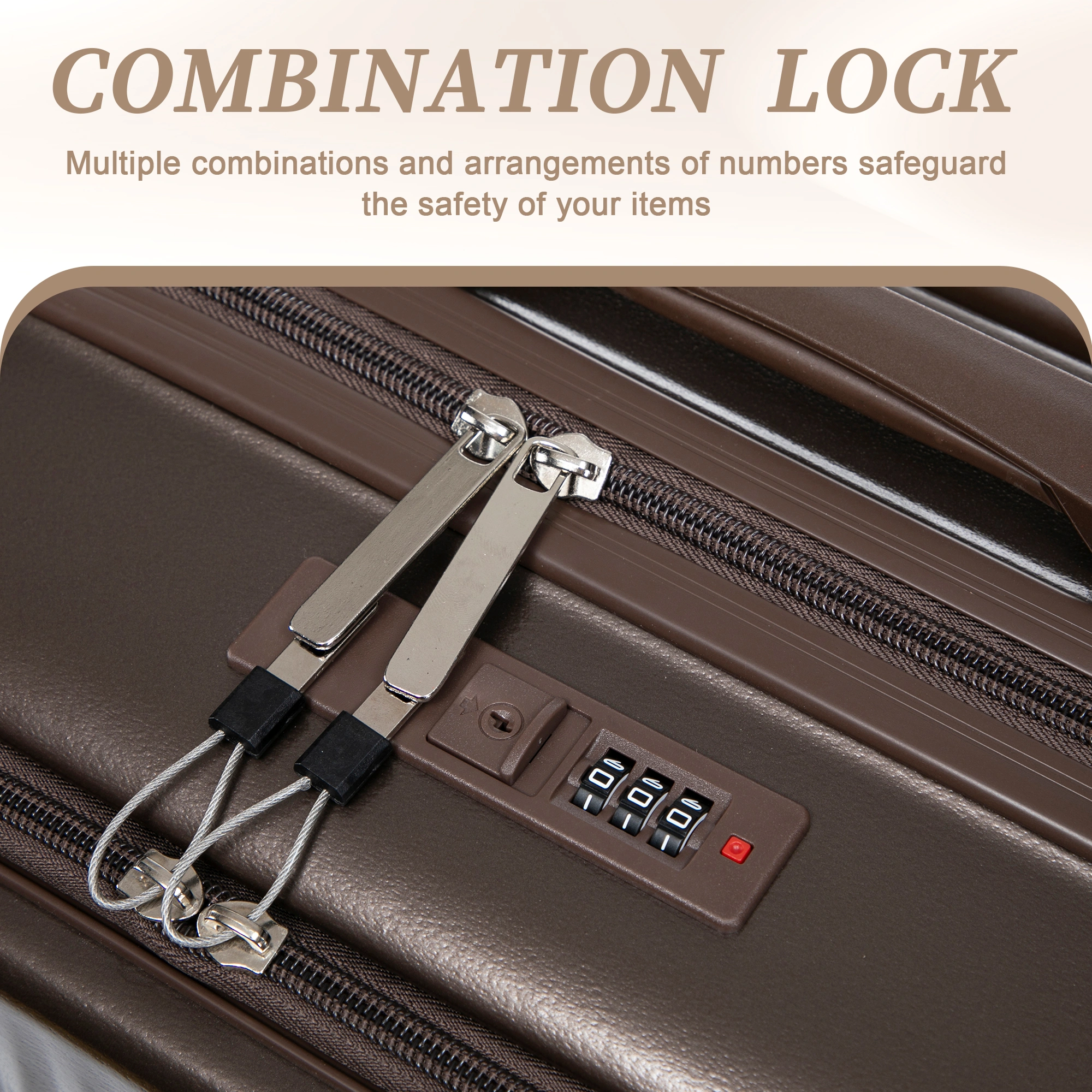 14" & 20" ABS Spinner Luggage Set, 2-Piece Hardside Suitcase with Combo Lock, Front Opening, 14" Cosmetic Case, Brown view 20