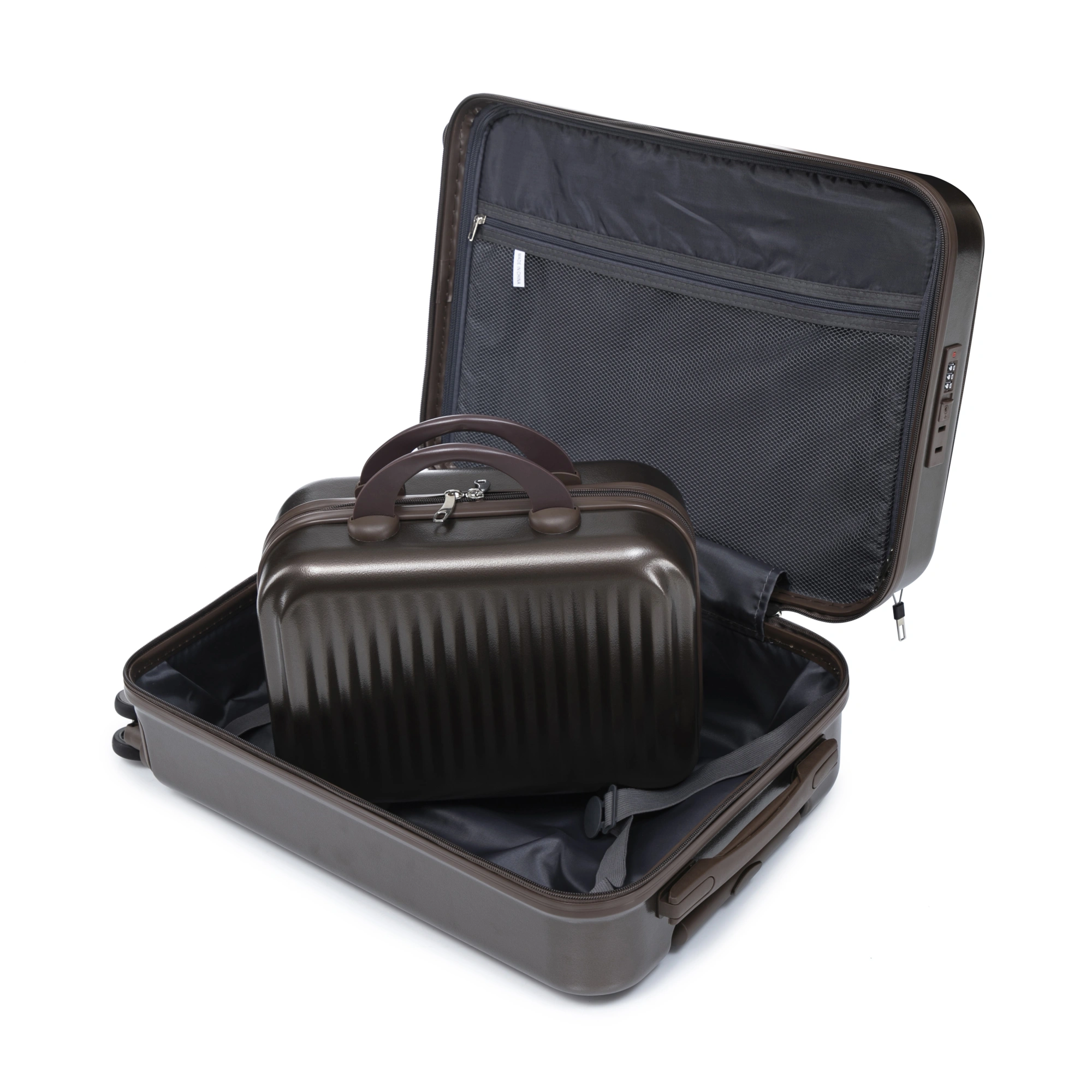 14" & 20" ABS Spinner Luggage Set, 2-Piece Hardside Suitcase with Combo Lock, Front Opening, 14" Cosmetic Case, Brown view 21