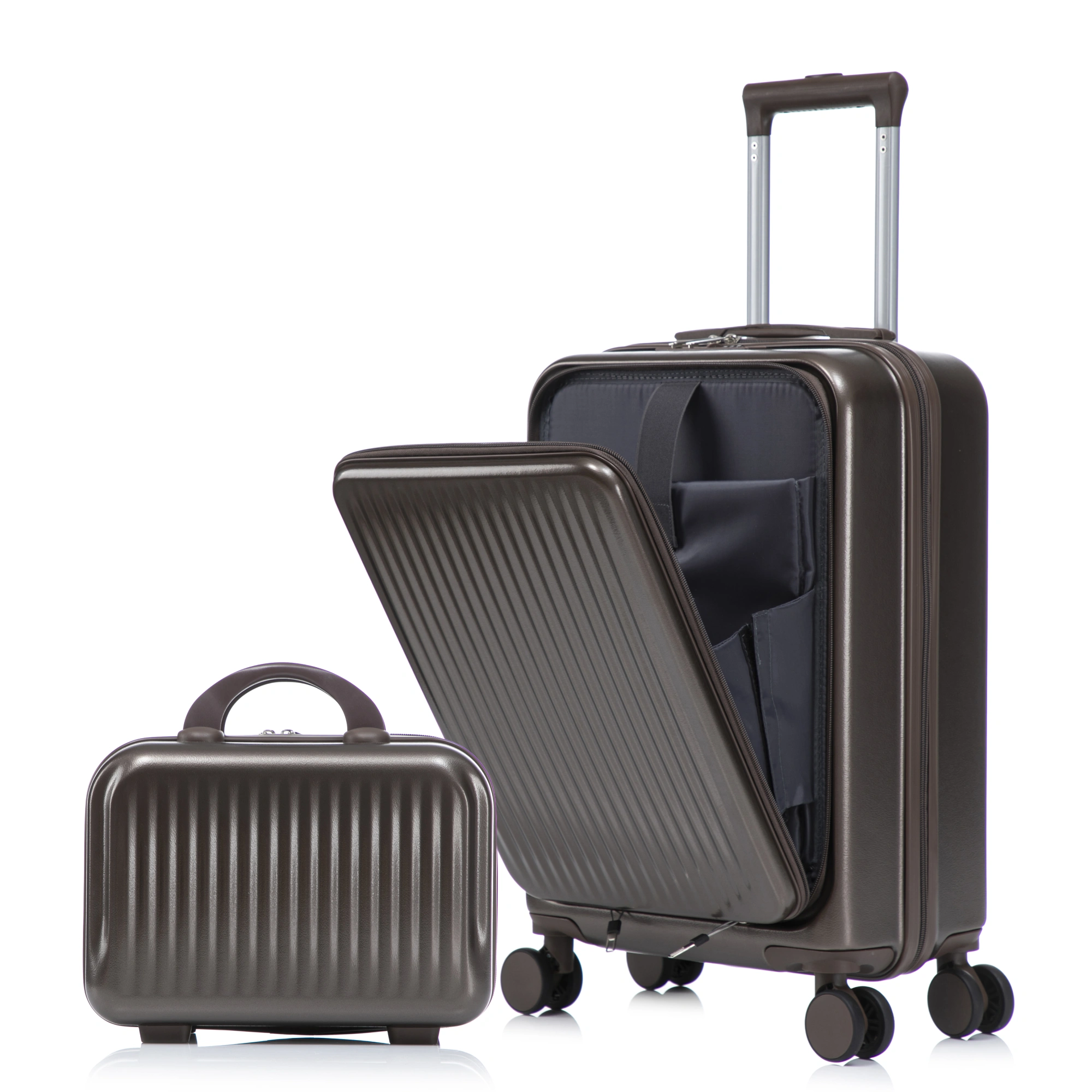 14" & 20" ABS Spinner Luggage Set, 2-Piece Hardside Suitcase with Combo Lock, Front Opening, 14" Cosmetic Case, Brown view 23