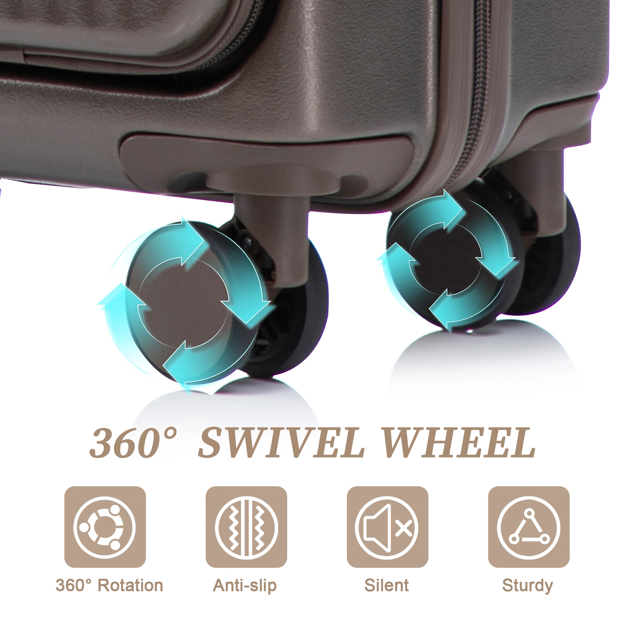 14" & 20" ABS Spinner Luggage Set, 2-Piece Hardside Suitcase with Combo Lock, Front Opening, 14" Cosmetic Case, Brown view 4