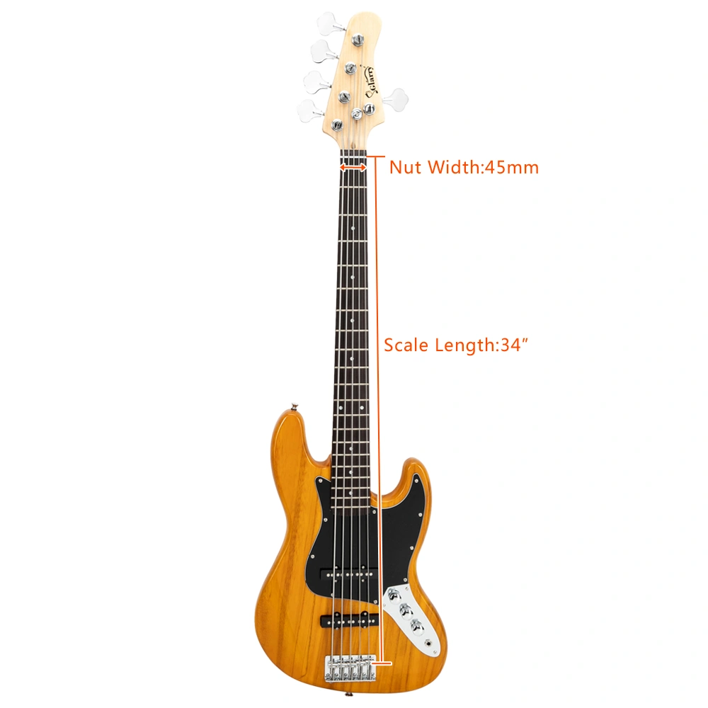 Gjazz Electric 5 String Bass Guitar Full Size Bag Strap Pick Connector Wrench Tool Transparent Yellow view 24