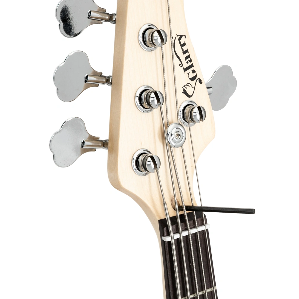 Gjazz Electric 5 String Bass Guitar Full Size Bag Strap Pick Connector Wrench Tool Transparent Yellow view 7