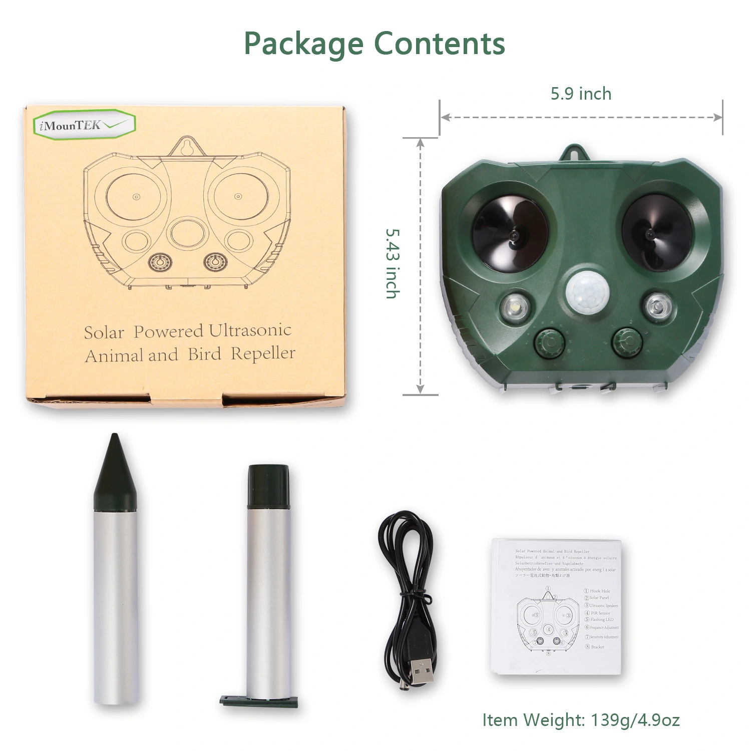 Upgraded Ultrasonic Animal Repeller, Solar Powered Pest Deterrent with PIR Motion Sensor, LED Flashing Light, IPX6 Waterproof, Dual Speakers 5000 Sq.ft Coverage, Repel Cat Dog Squirrel Raccoon Deer for Yard Garden view 11
