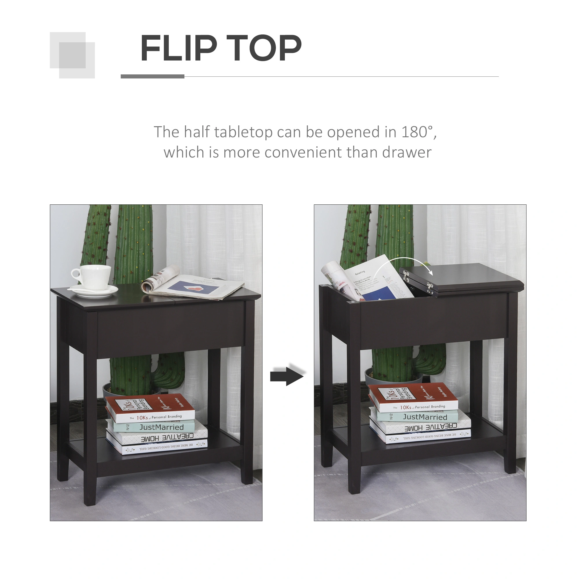 Rattan Coffee Table, Natural Wicker Side Table with Storage Shelf for Living Room view 3