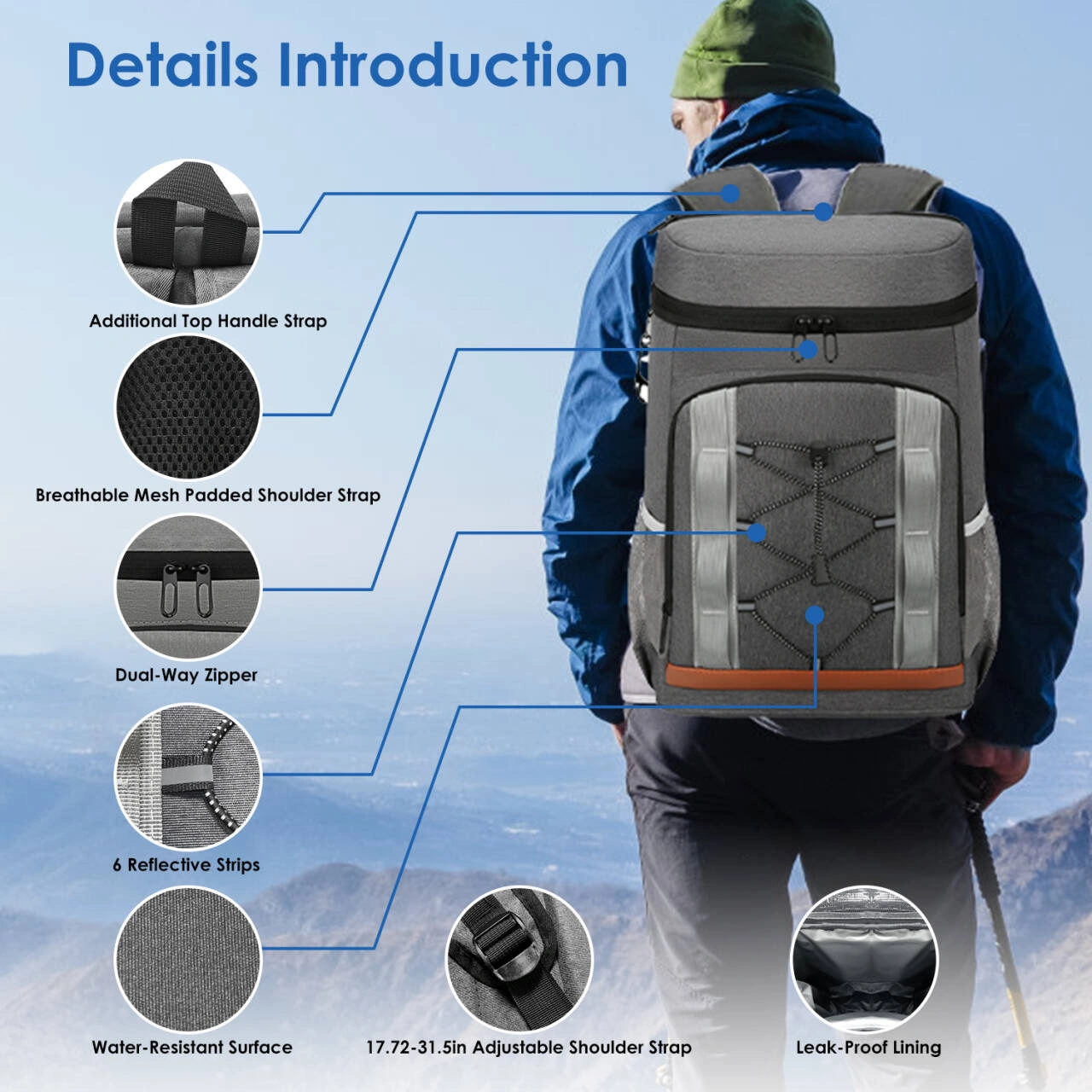 Cooler Backpack 36 Can Leakproof Insulated Cooler Backpack with 25L/6.6Gal for Picnic Camping Beach Hiking Fishing Travel view 6