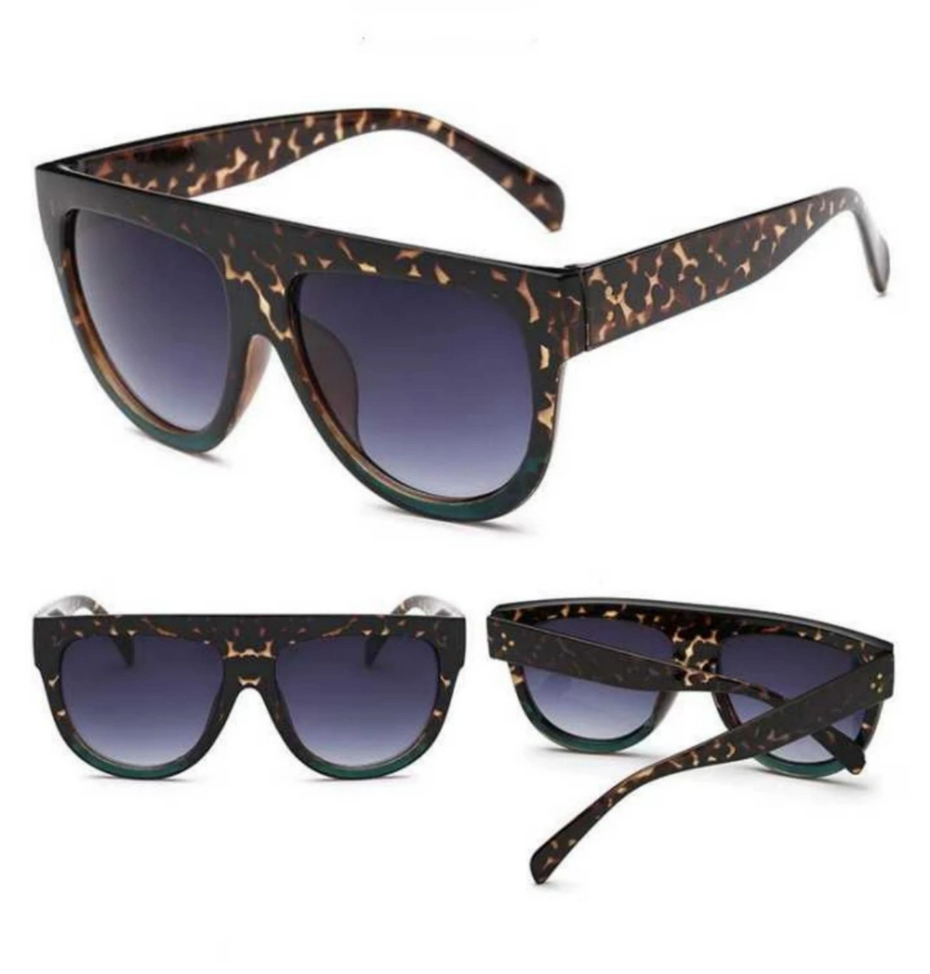 Oversized Black Leopard Print Flat Top Shield Sunglasses for Women Luxury view 3