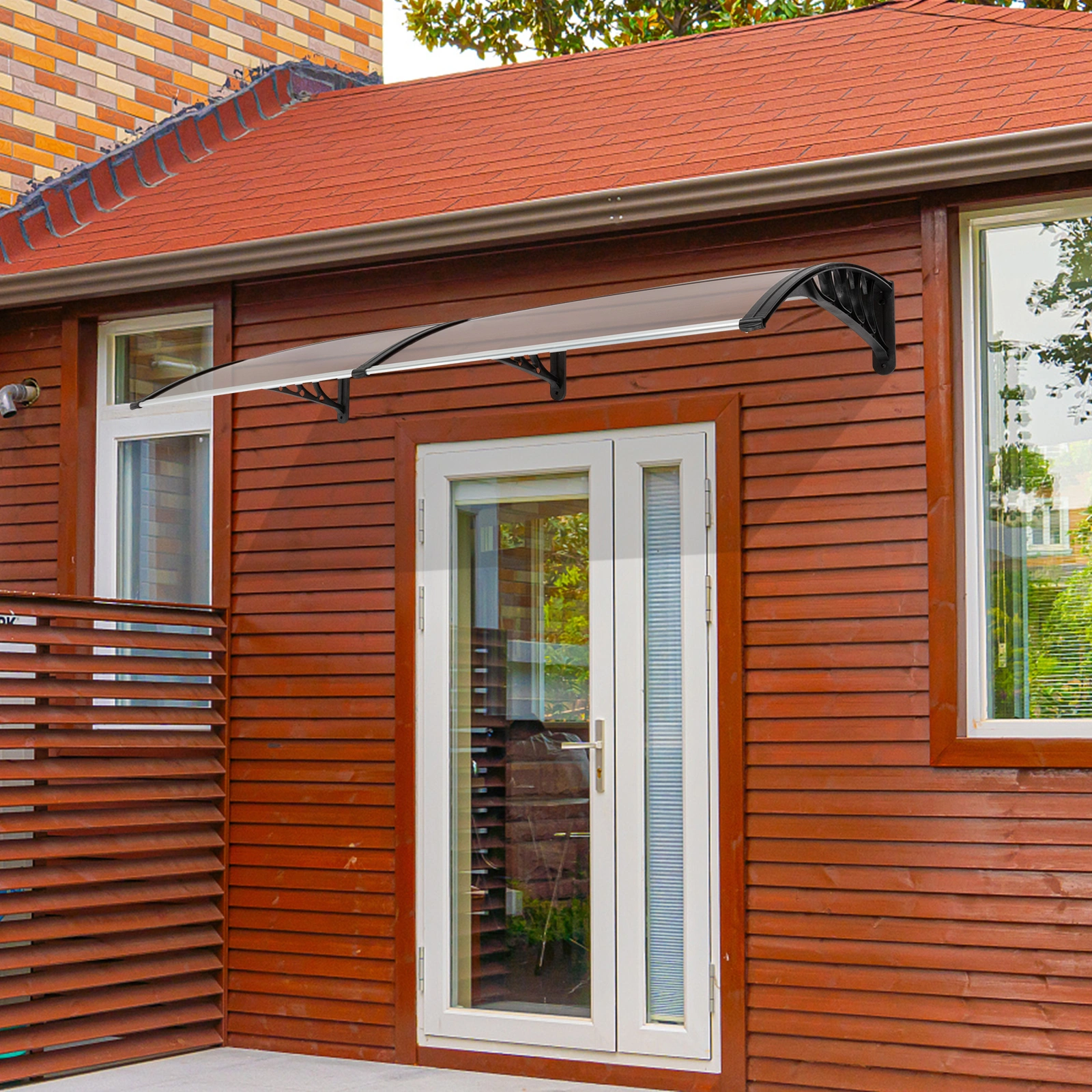 80*38in Household Application Door & Window Rain Cover Eaves Brown Board & Black Holder view 24