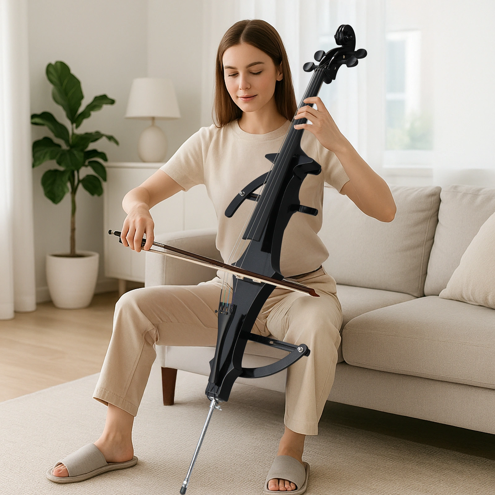 Full Size 4/4 Electric Style Cello with Case Bow Rosin Earphone Connecting line view 8