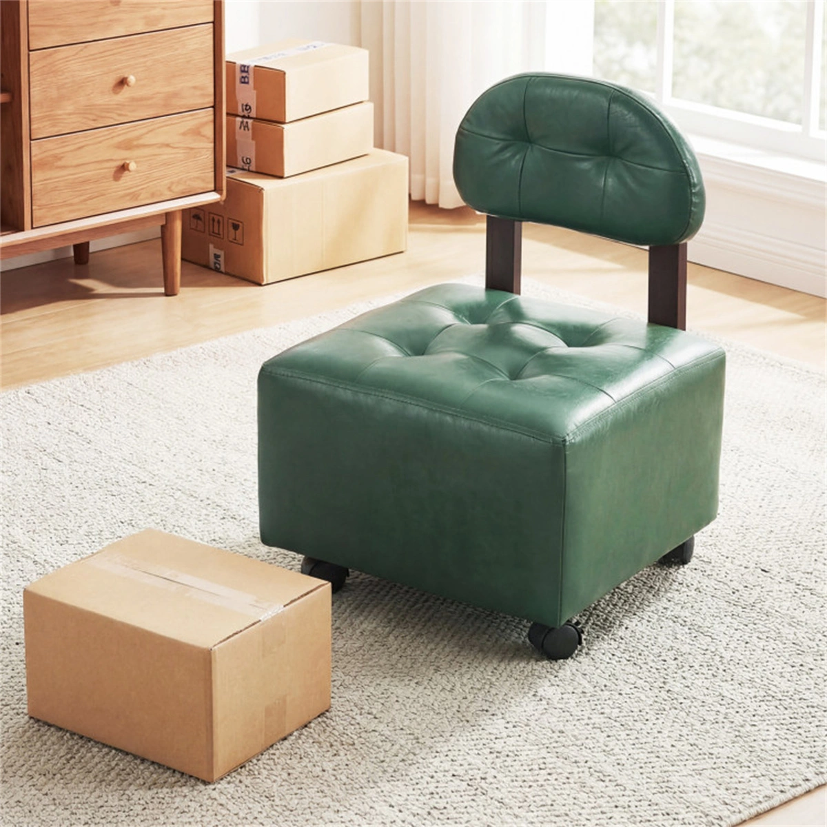 Set of 2 Stackable Small Rolling Stools with Brake Wheels, Compact Shoe Changing Footrest for Entryway view 11