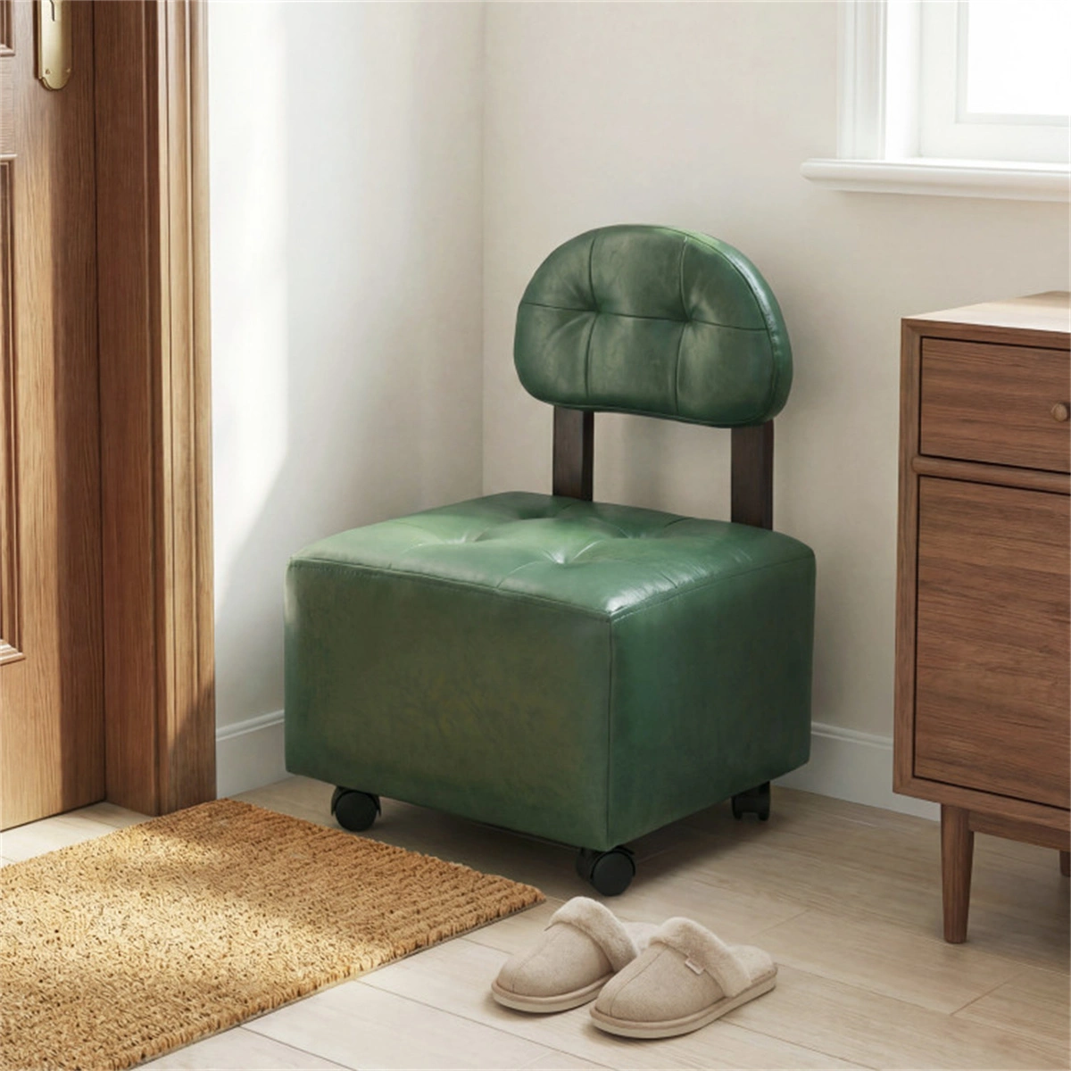 Set of 2 Stackable Small Rolling Stools with Brake Wheels, Compact Shoe Changing Footrest for Entryway view 7