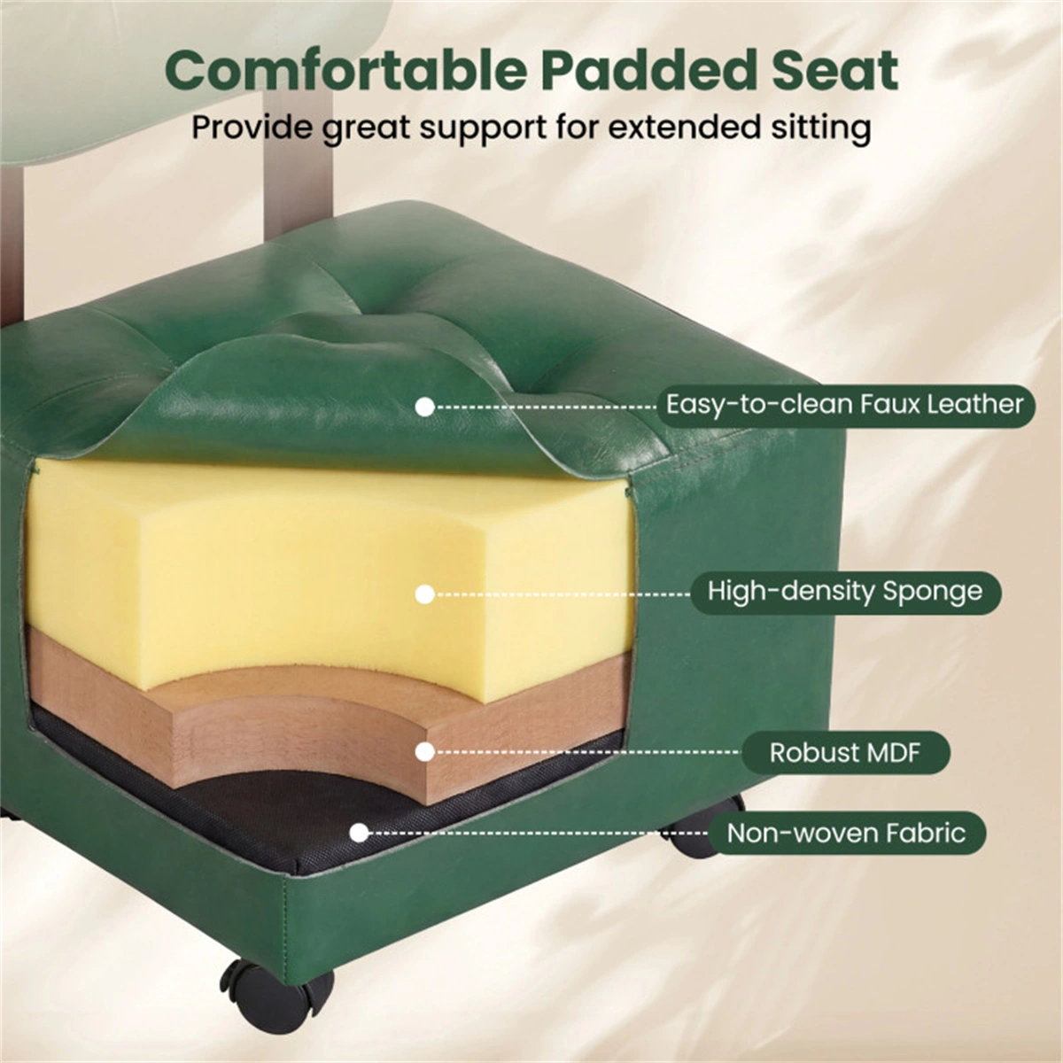 Set of 2 Stackable Small Rolling Stools with Brake Wheels, Compact Shoe Changing Footrest for Entryway view 8