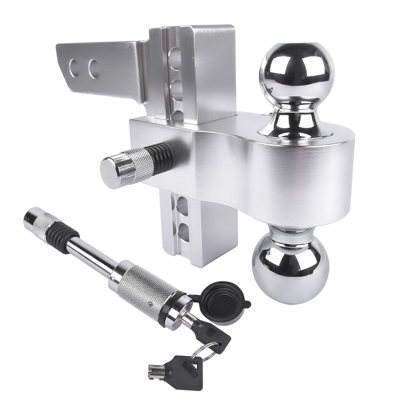 12500 LBS Aluminum Adjustable Trailer Tow Hitch Fits 2-Inch Receiver 6-Inch Drop/Rise, 2" and 2-5/16" Chrome Hitch Balls with Two Locks view 2