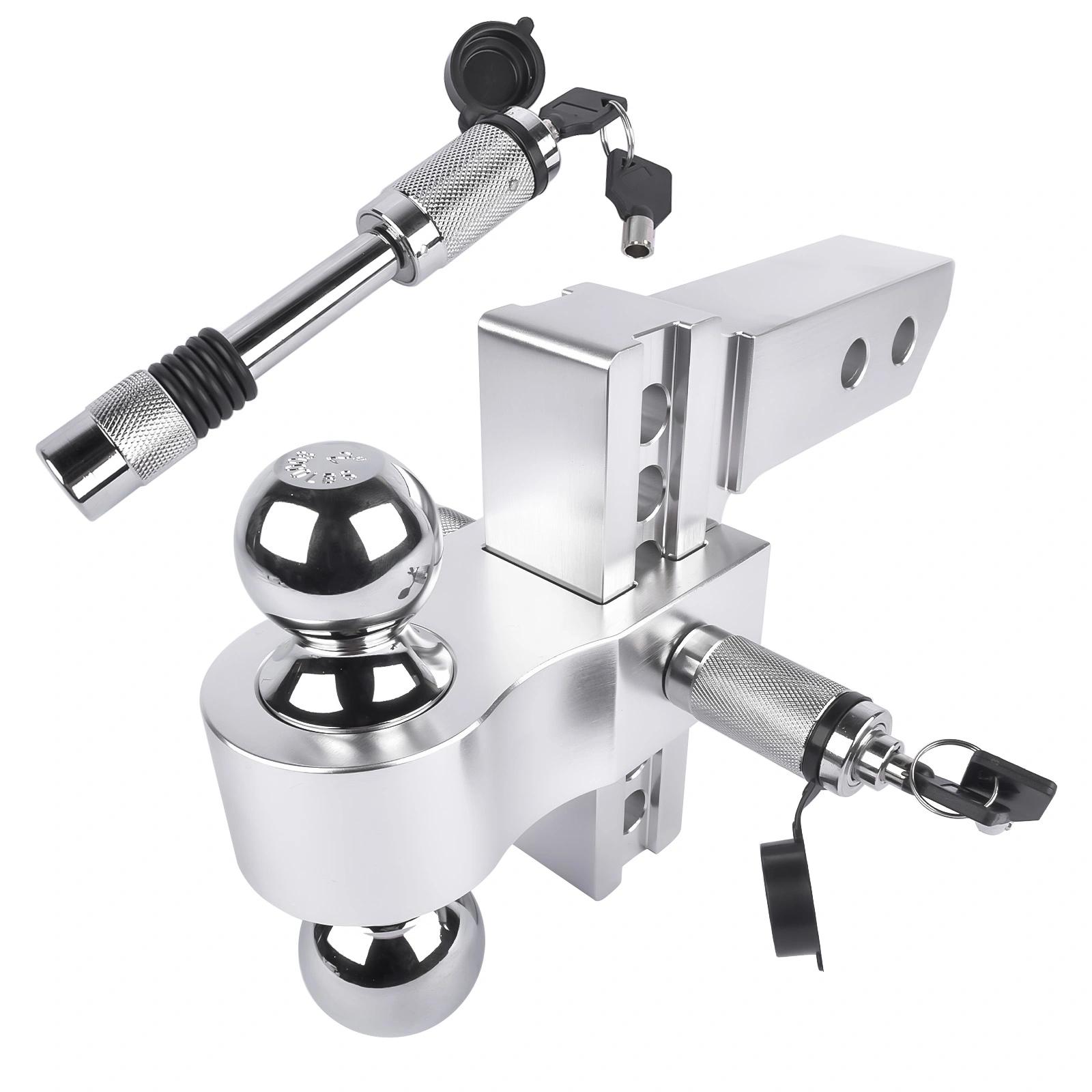 12500 LBS Aluminum Adjustable Trailer Tow Hitch Fits 2-Inch Receiver 6-Inch Drop/Rise, 2" and 2-5/16" Chrome Hitch Balls with Two Locks view 3