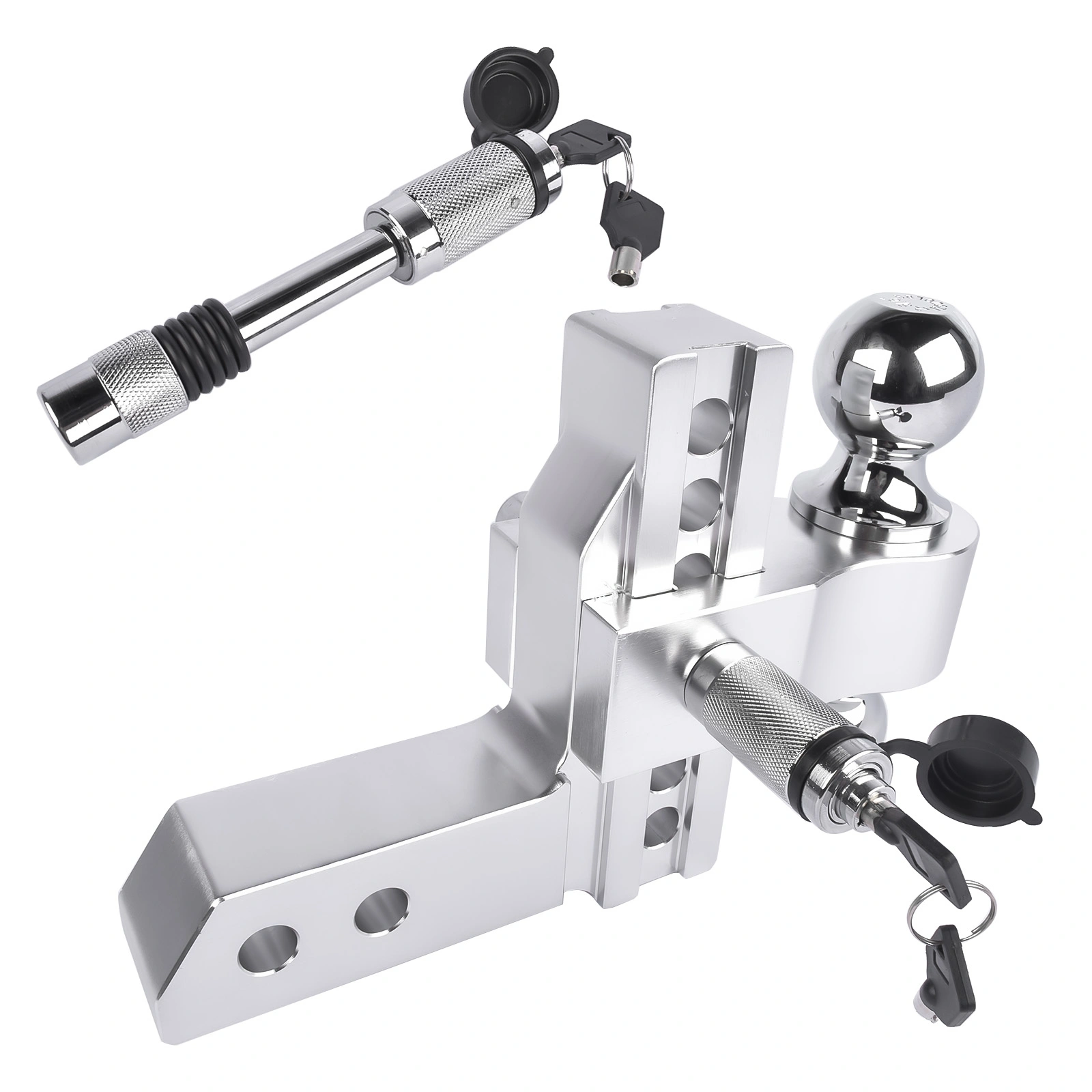 12500 LBS Aluminum Adjustable Trailer Tow Hitch Fits 2-Inch Receiver 6-Inch Drop/Rise, 2" and 2-5/16" Chrome Hitch Balls with Two Locks view 4