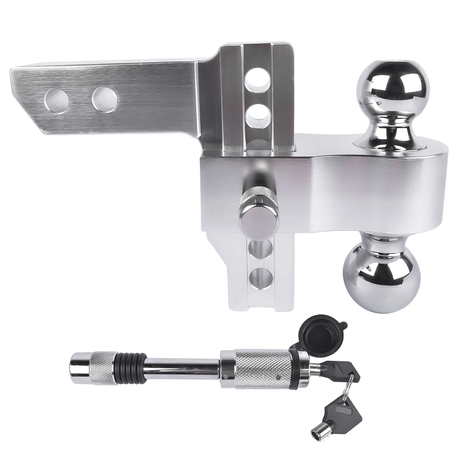 12500 LBS Aluminum Adjustable Trailer Tow Hitch Fits 2-Inch Receiver 6-Inch Drop/Rise, 2" and 2-5/16" Chrome Hitch Balls with Two Locks view 5