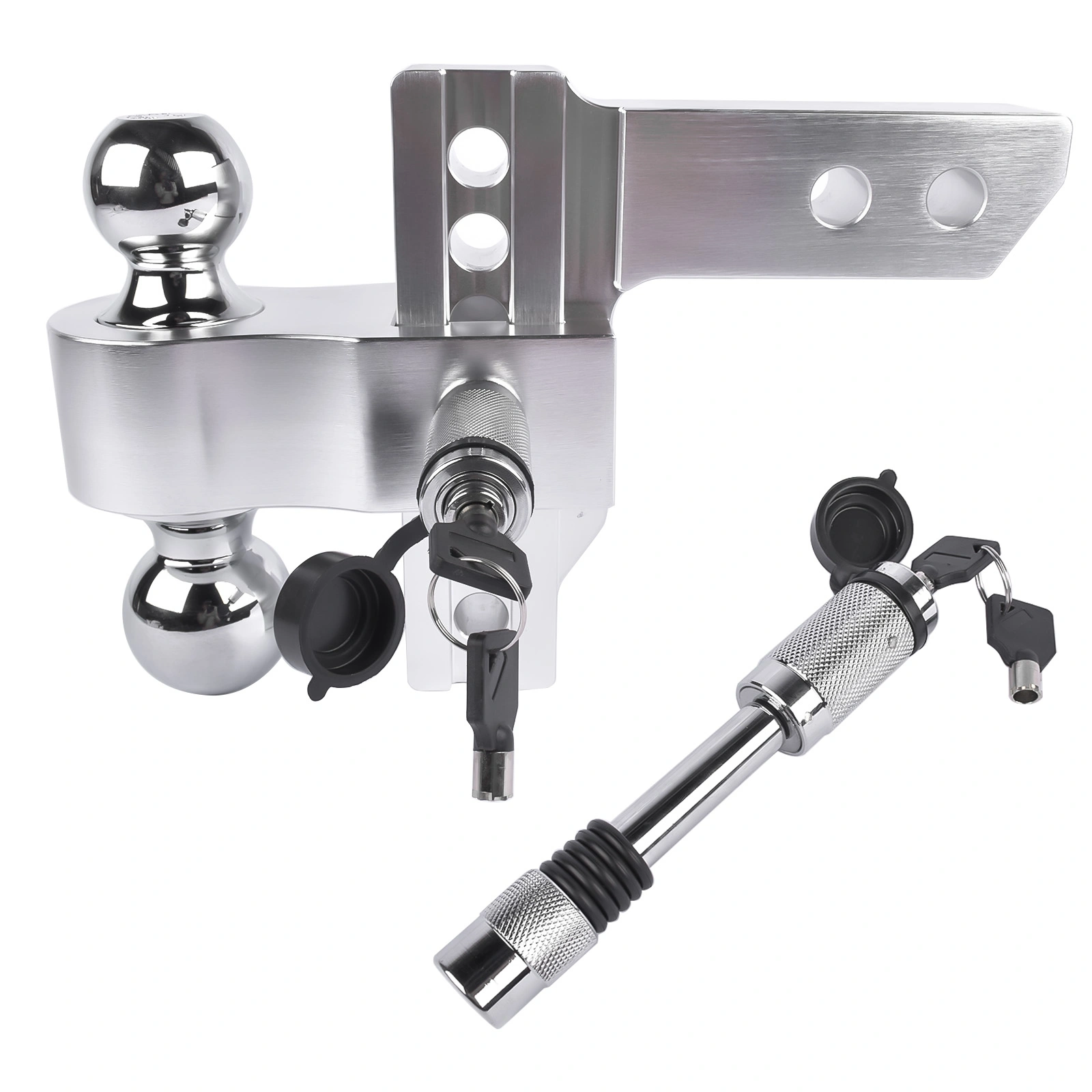 12500 LBS Aluminum Adjustable Trailer Tow Hitch Fits 2-Inch Receiver 6-Inch Drop/Rise, 2" and 2-5/16" Chrome Hitch Balls with Two Locks view 6