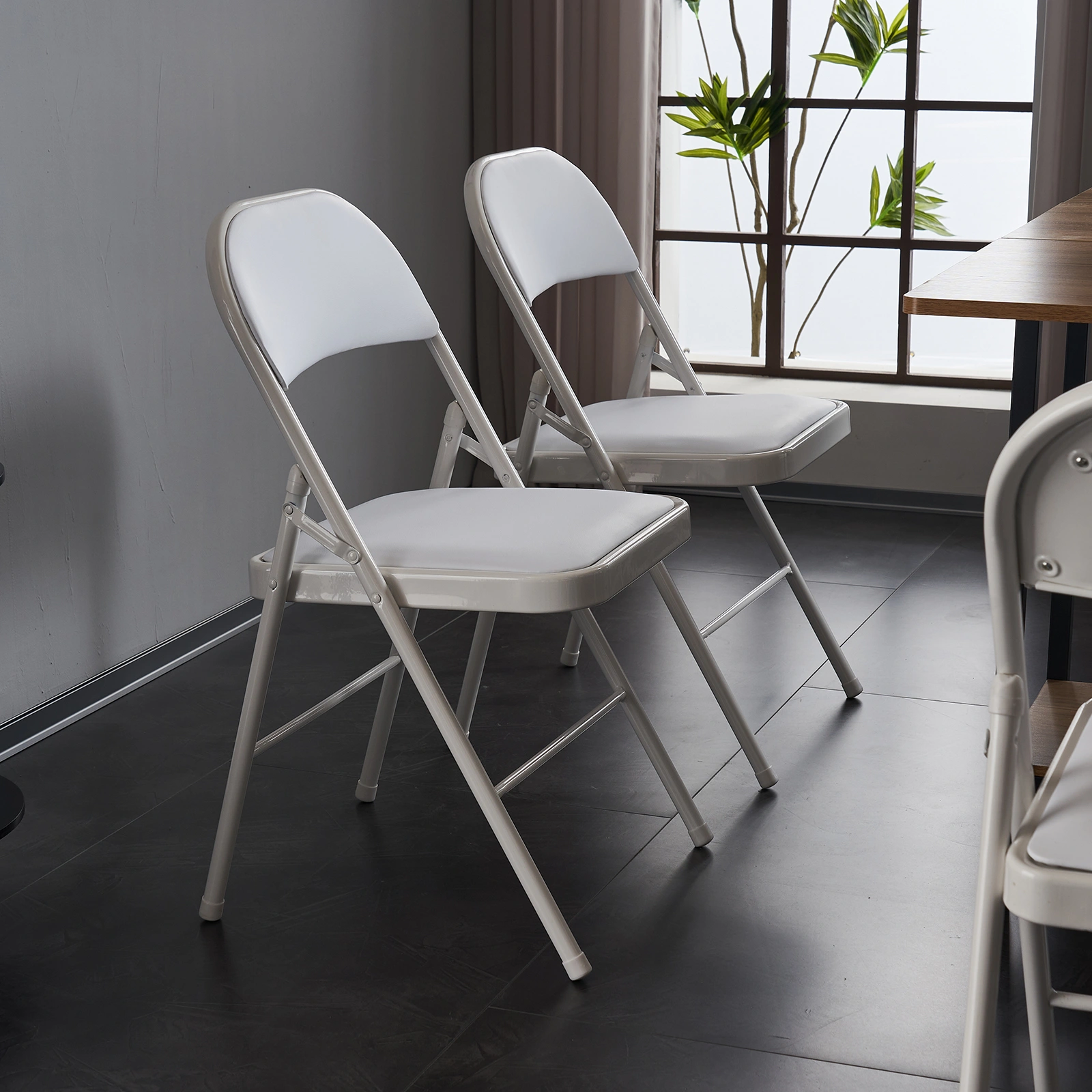 6pcs Elegant Foldable Iron & PVC Chairs for Convention & Exhibition White view 19