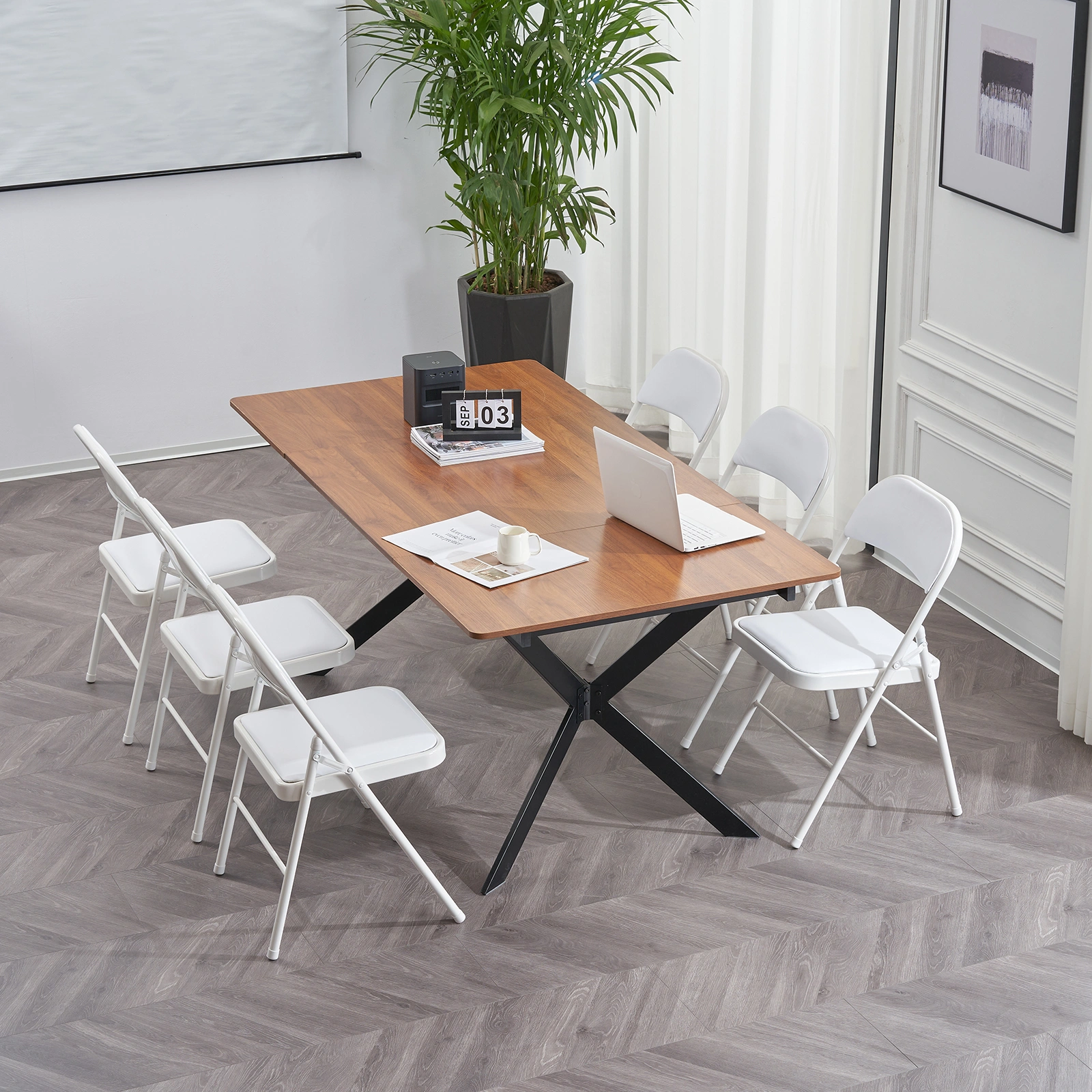 6pcs Elegant Foldable Iron & PVC Chairs for Convention & Exhibition White view 21