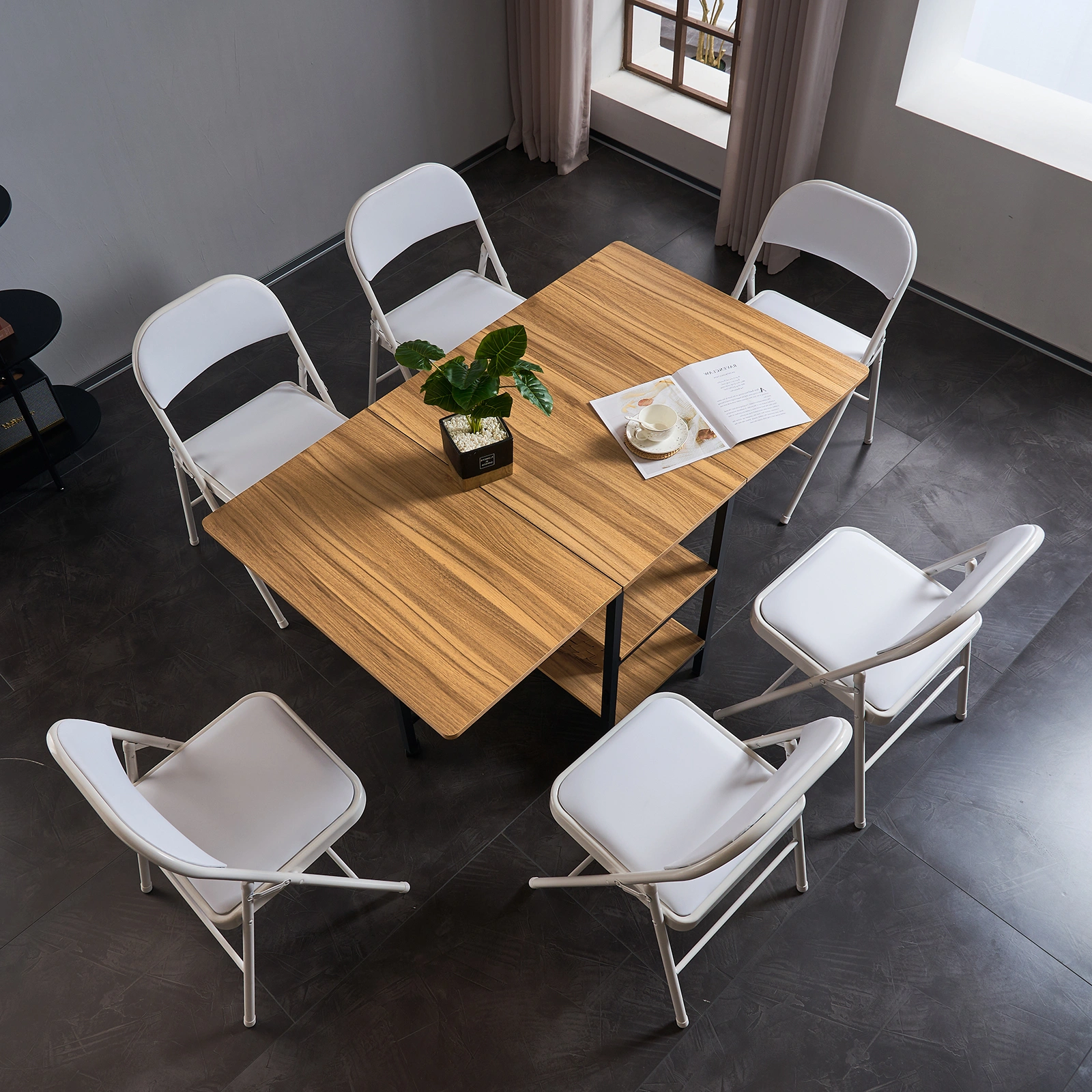 6pcs Elegant Foldable Iron & PVC Chairs for Convention & Exhibition White view 22