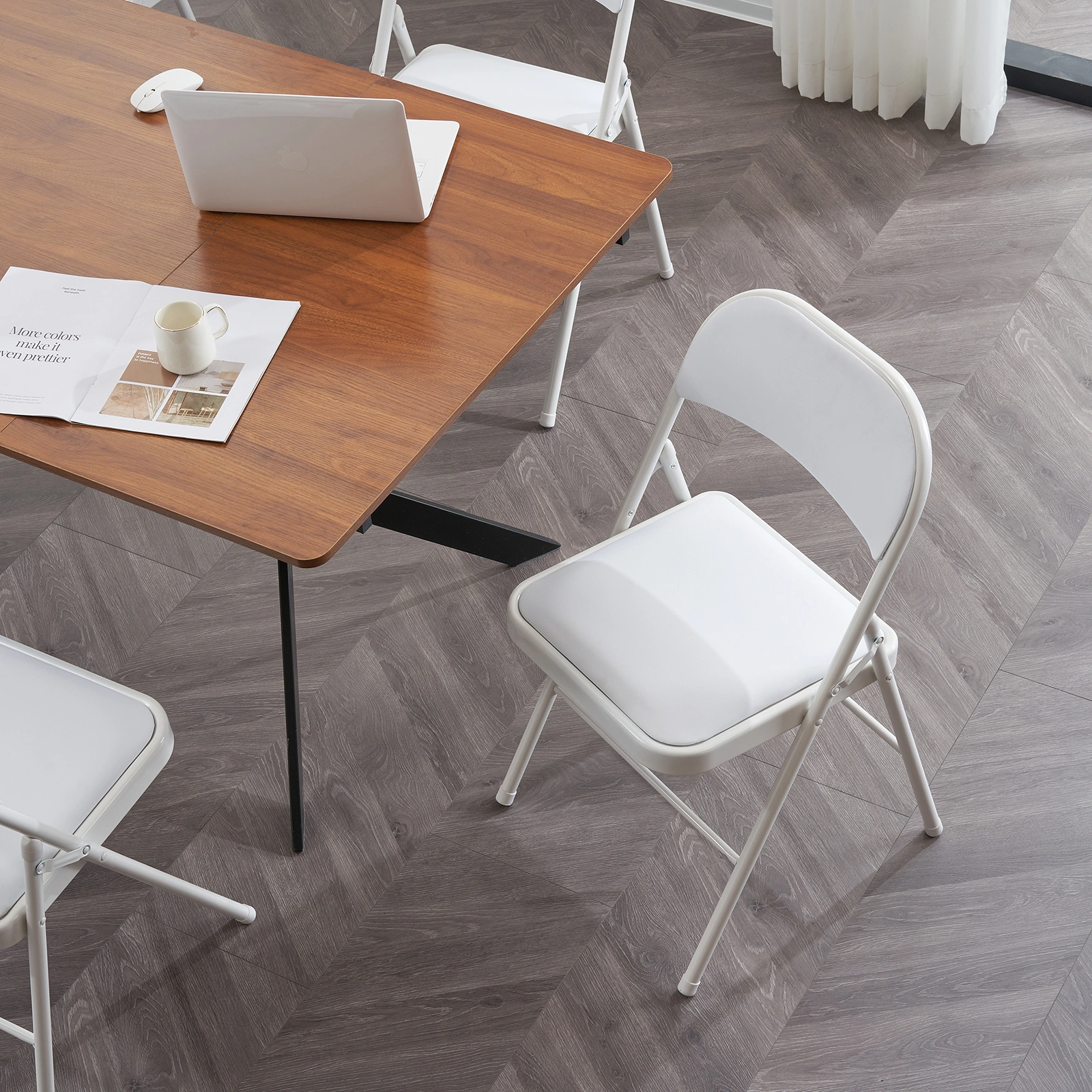 6pcs Elegant Foldable Iron & PVC Chairs for Convention & Exhibition White view 23
