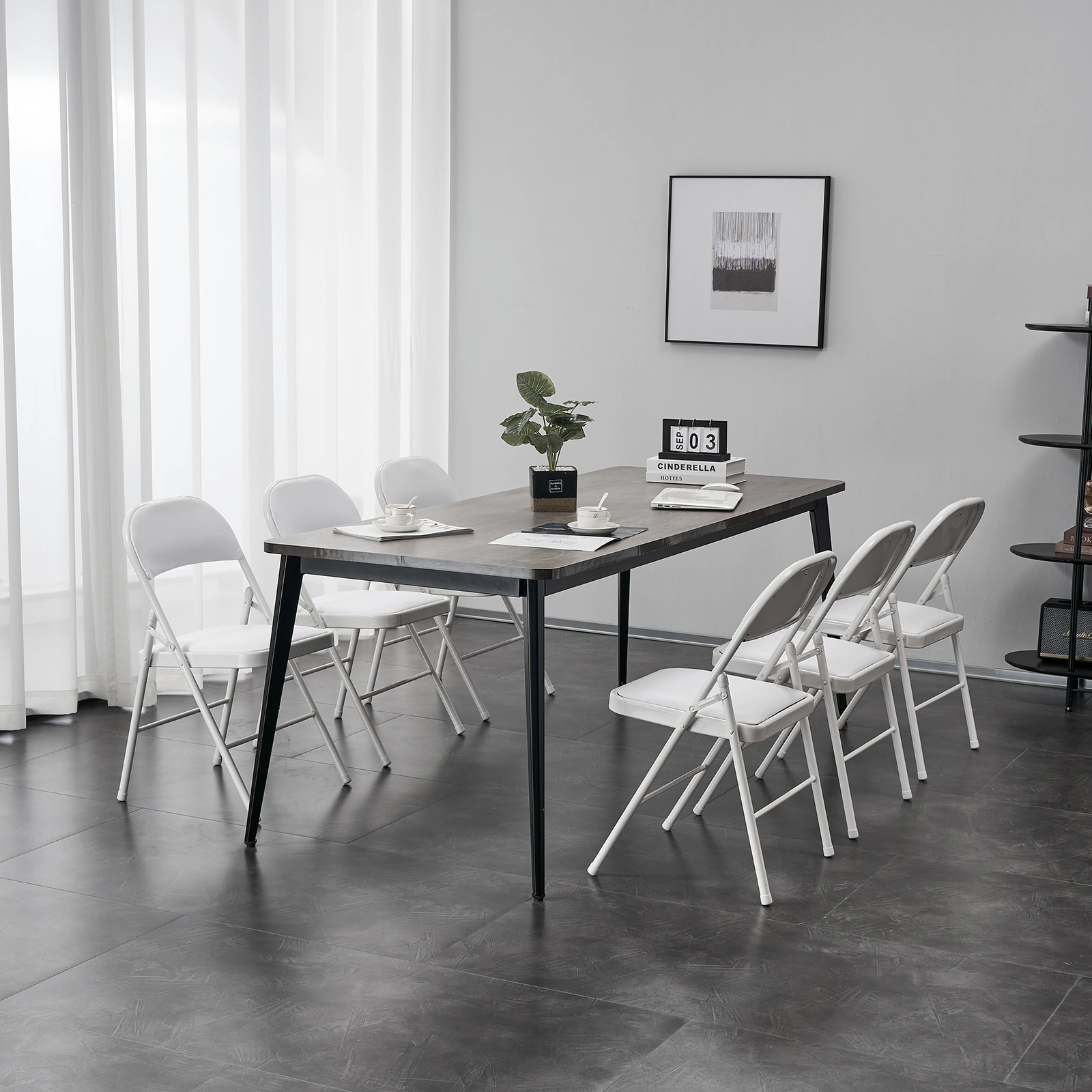 6pcs Elegant Foldable Iron & PVC Chairs for Convention & Exhibition White view 24