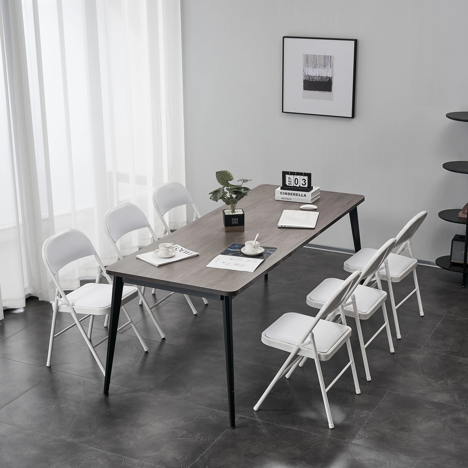 6pcs Elegant Foldable Iron & PVC Chairs for Convention & Exhibition White view 29