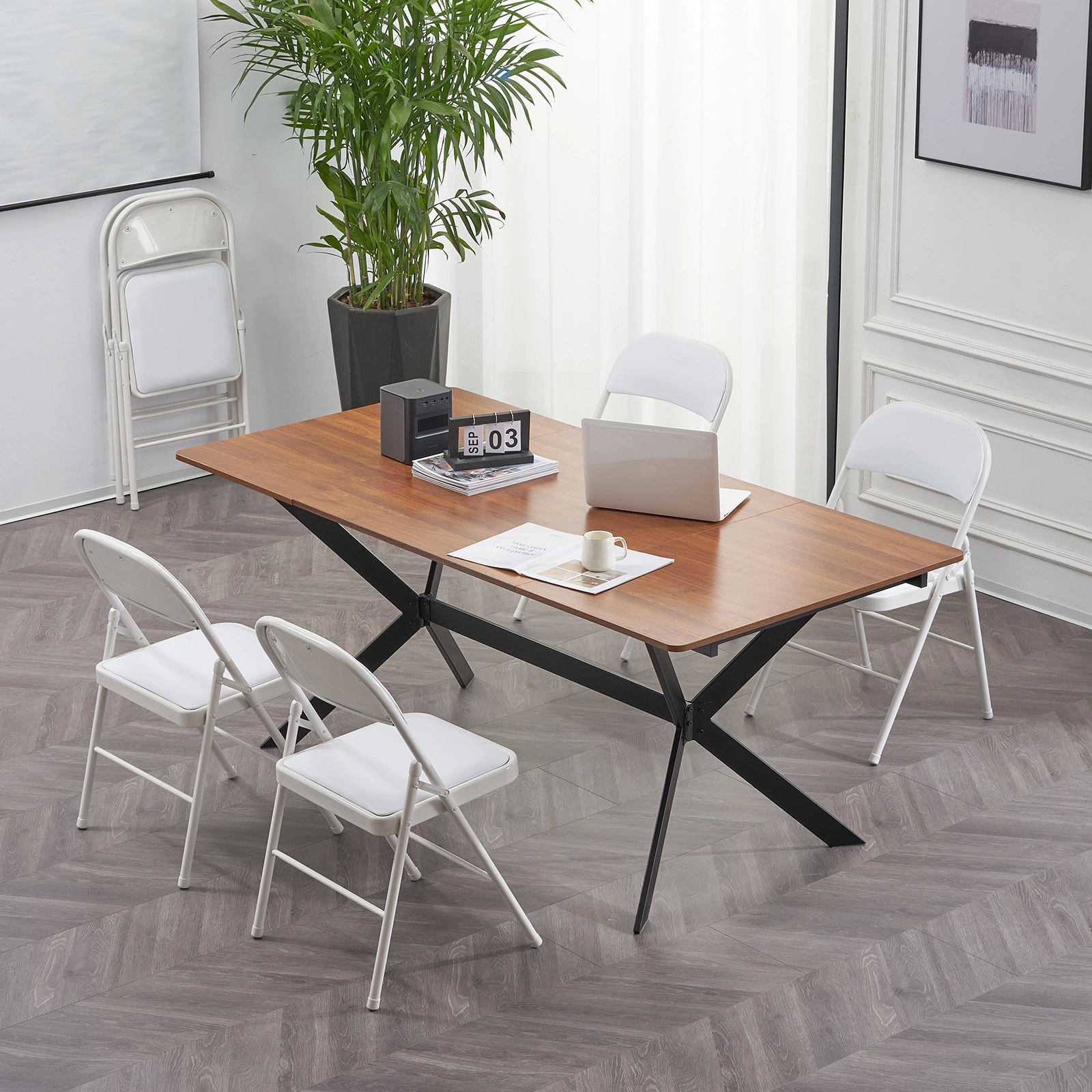 6pcs Elegant Foldable Iron & PVC Chairs for Convention & Exhibition White view 34