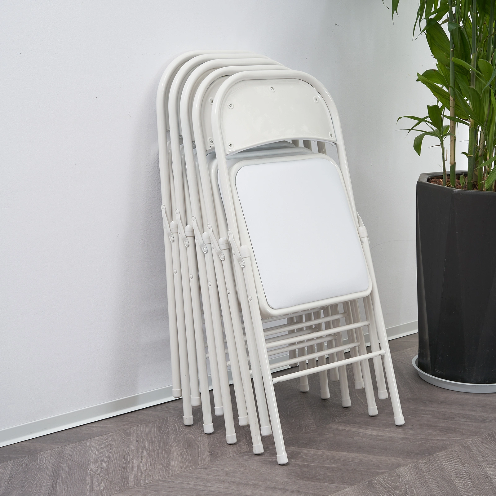 6pcs Elegant Foldable Iron & PVC Chairs for Convention & Exhibition White view 35