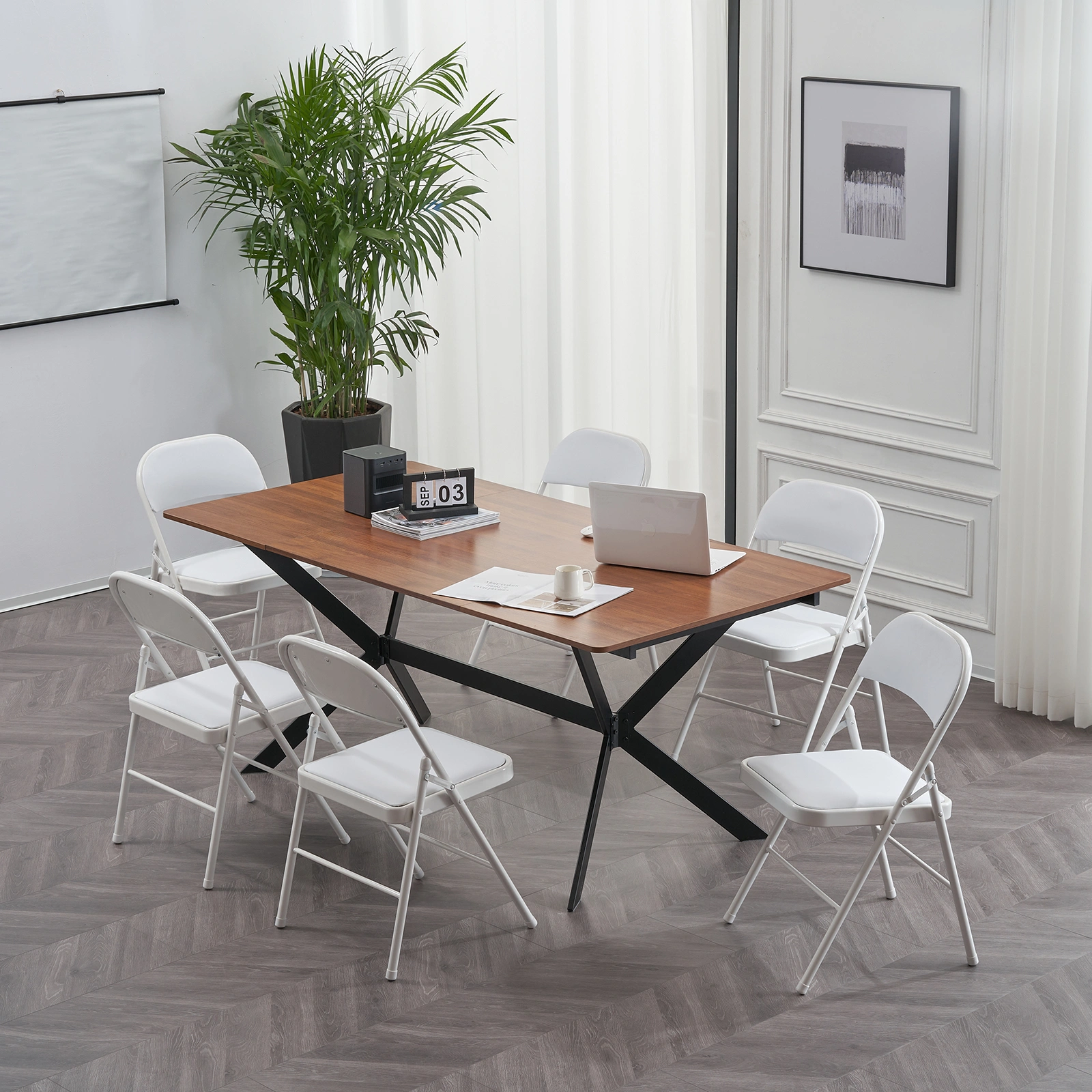 6pcs Elegant Foldable Iron & PVC Chairs for Convention & Exhibition White view 40