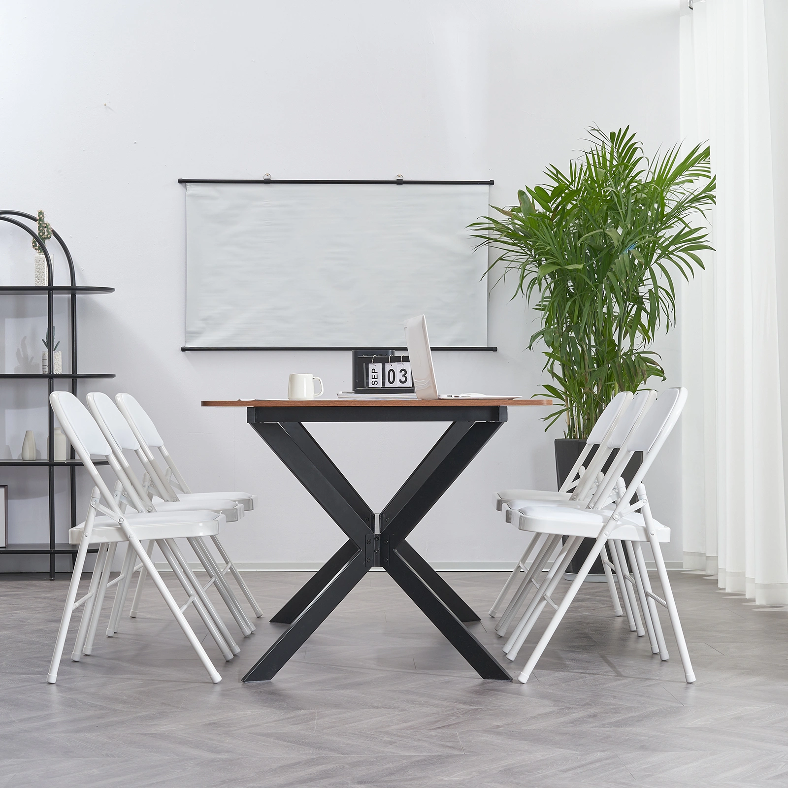 6pcs Elegant Foldable Iron & PVC Chairs for Convention & Exhibition White view 41