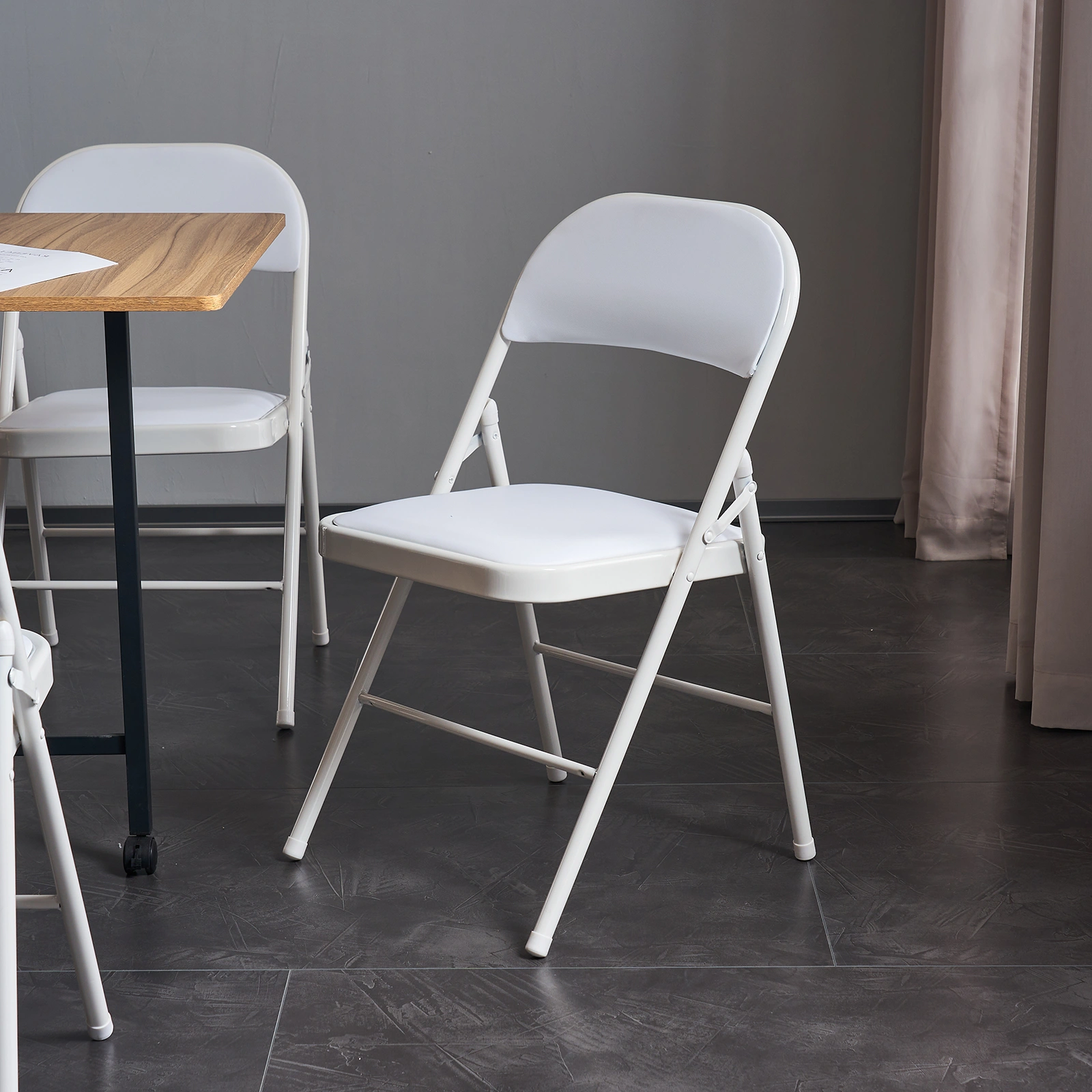 6pcs Elegant Foldable Iron & PVC Chairs for Convention & Exhibition White view 42