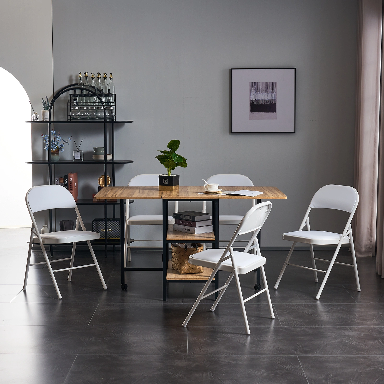 6pcs Elegant Foldable Iron & PVC Chairs for Convention & Exhibition White view 45