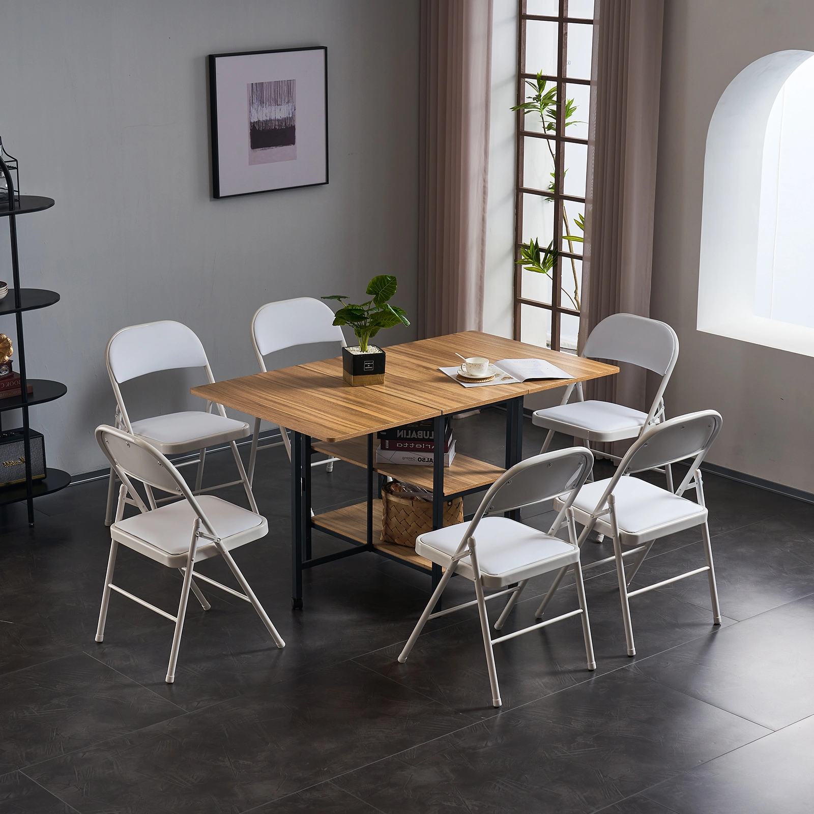 6pcs Elegant Foldable Iron & PVC Chairs for Convention & Exhibition White view 51