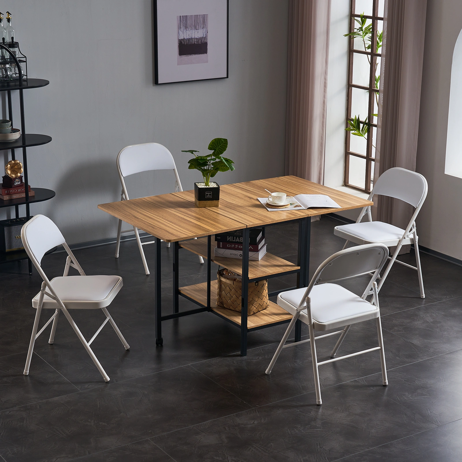 6pcs Elegant Foldable Iron & PVC Chairs for Convention & Exhibition White view 52