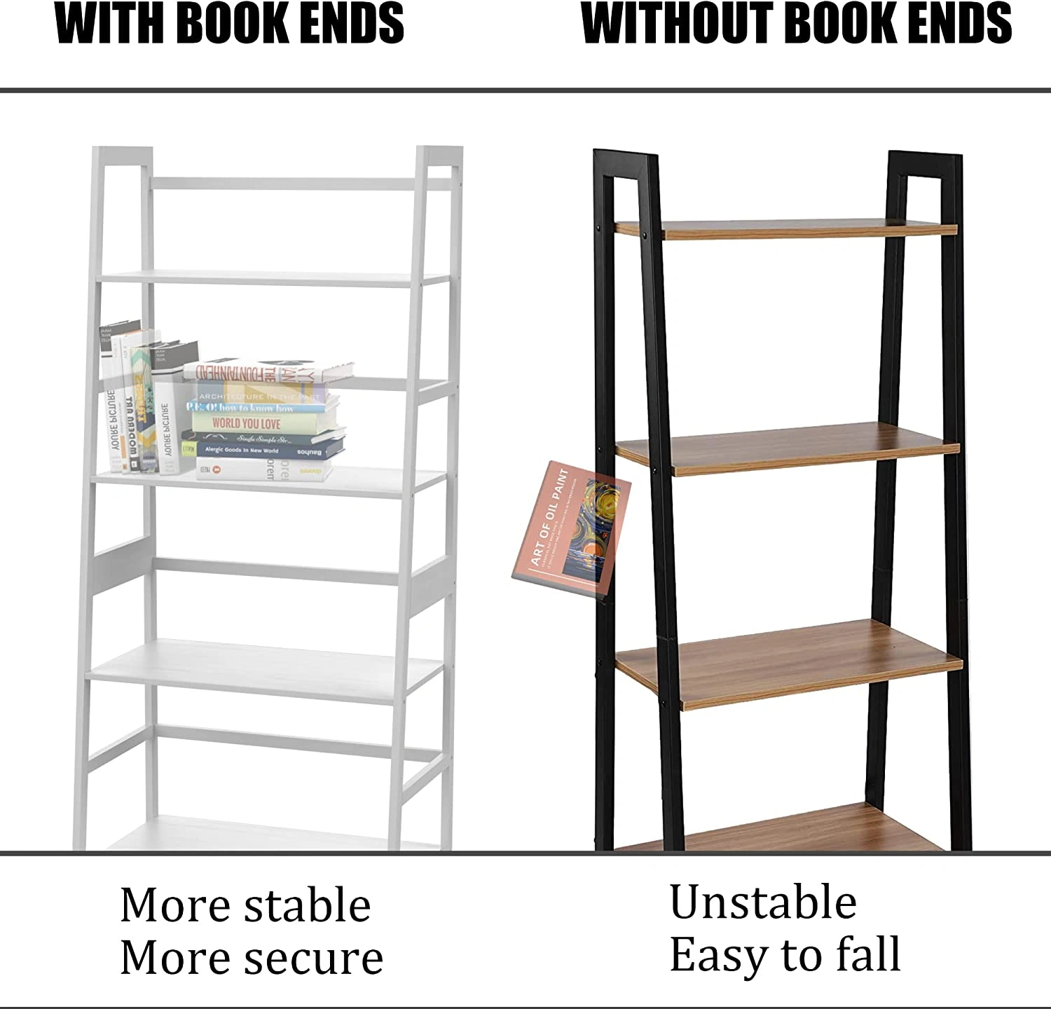 WTZ 4-Tier Ladder Bookshelf, Tall White Bookcase with 4 Shelves for Bedroom, Living Room, Office, Model MC-801 view 3