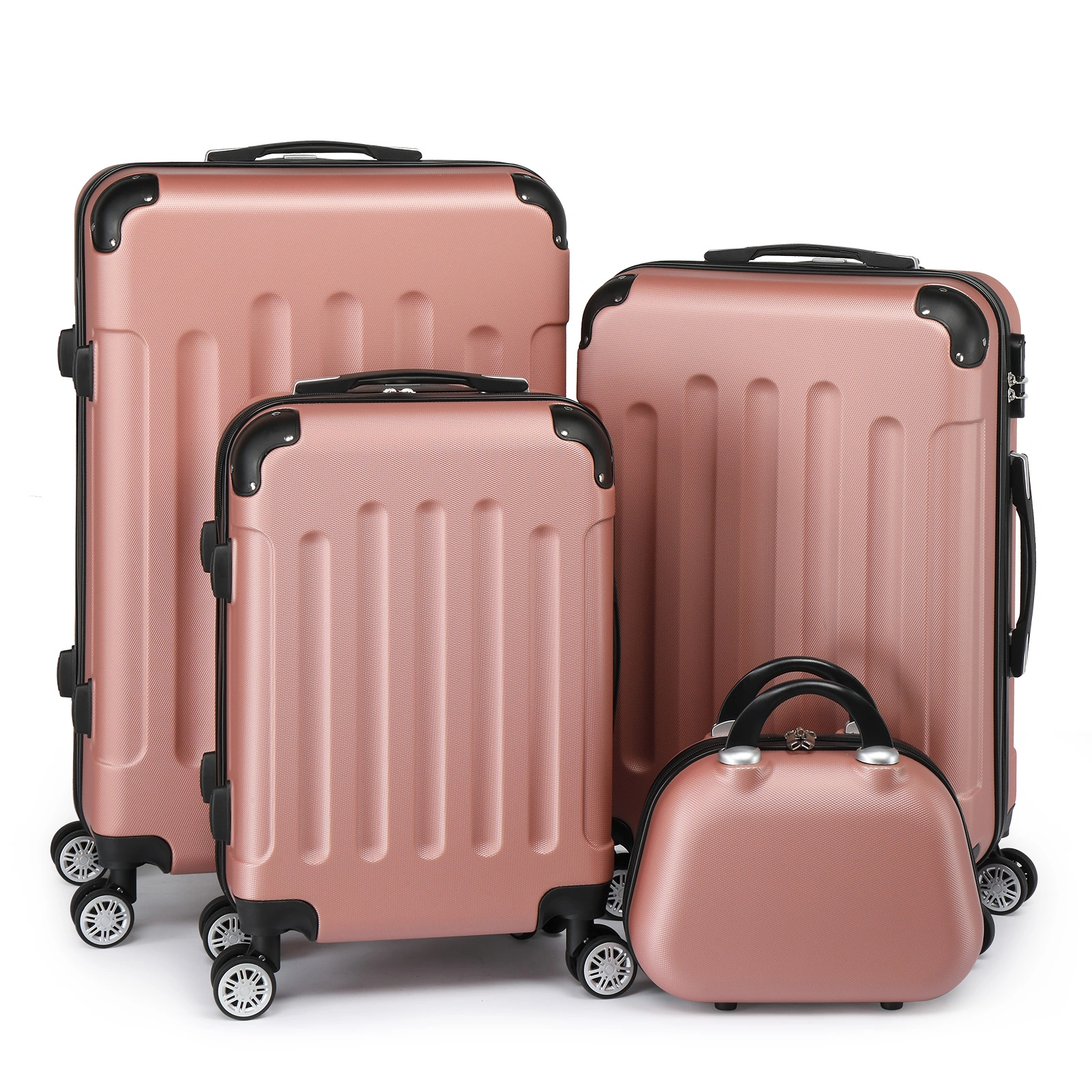 4-Piece ABS Hard Shell Suitcase Set, Telescopic Handle, Travel Trolley, Hand Luggage, Rose Gold view 2
