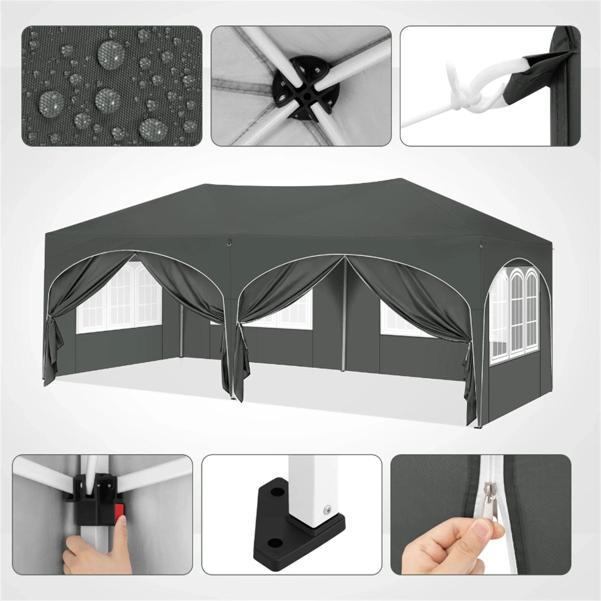 10x10 Waterproof Party Tent Gazebo Canopy UV Resistant Easy Setup Outdoor Event Tent with Carry Bag