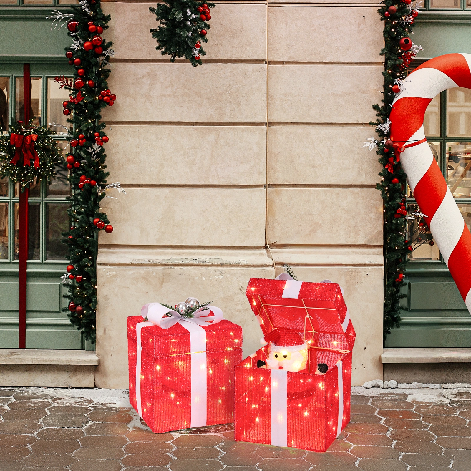 12in Motorized Pop-up Gift Box with Santa, Outdoor Christmas Decorations with Motor & 60 LED Lights, for Xmas Outdoor Holiday Indoor Decor Lighted Holiday Displays view 11
