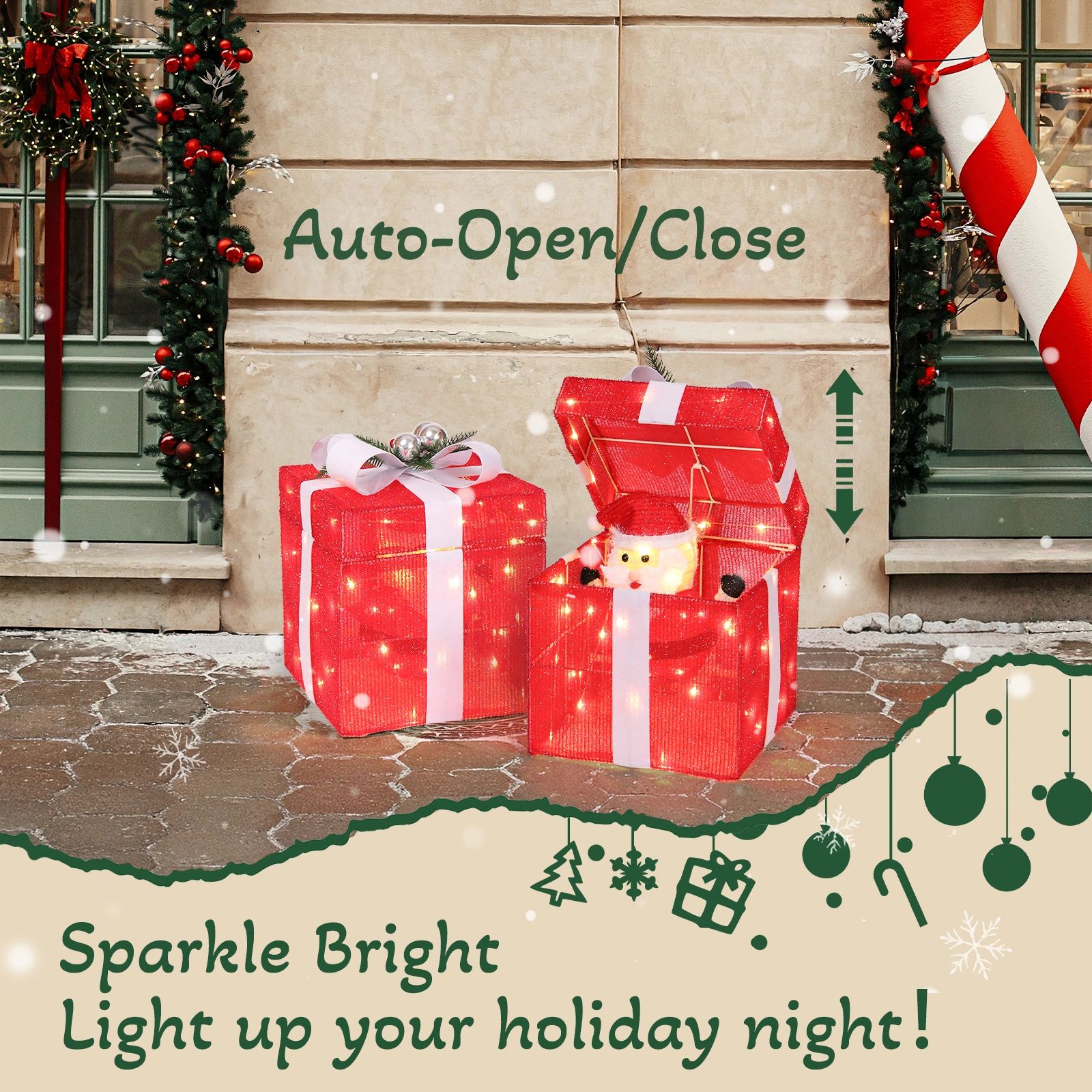 12in Motorized Pop-up Gift Box with Santa, Outdoor Christmas Decorations with Motor & 60 LED Lights, for Xmas Outdoor Holiday Indoor Decor Lighted Holiday Displays view 13