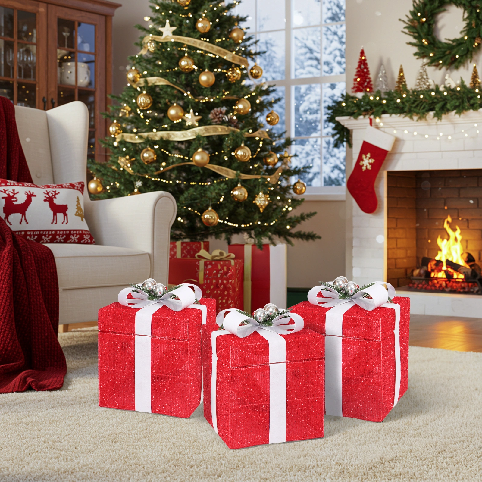 12in Motorized Pop-up Gift Box with Santa, Outdoor Christmas Decorations with Motor & 60 LED Lights, for Xmas Outdoor Holiday Indoor Decor Lighted Holiday Displays view 15