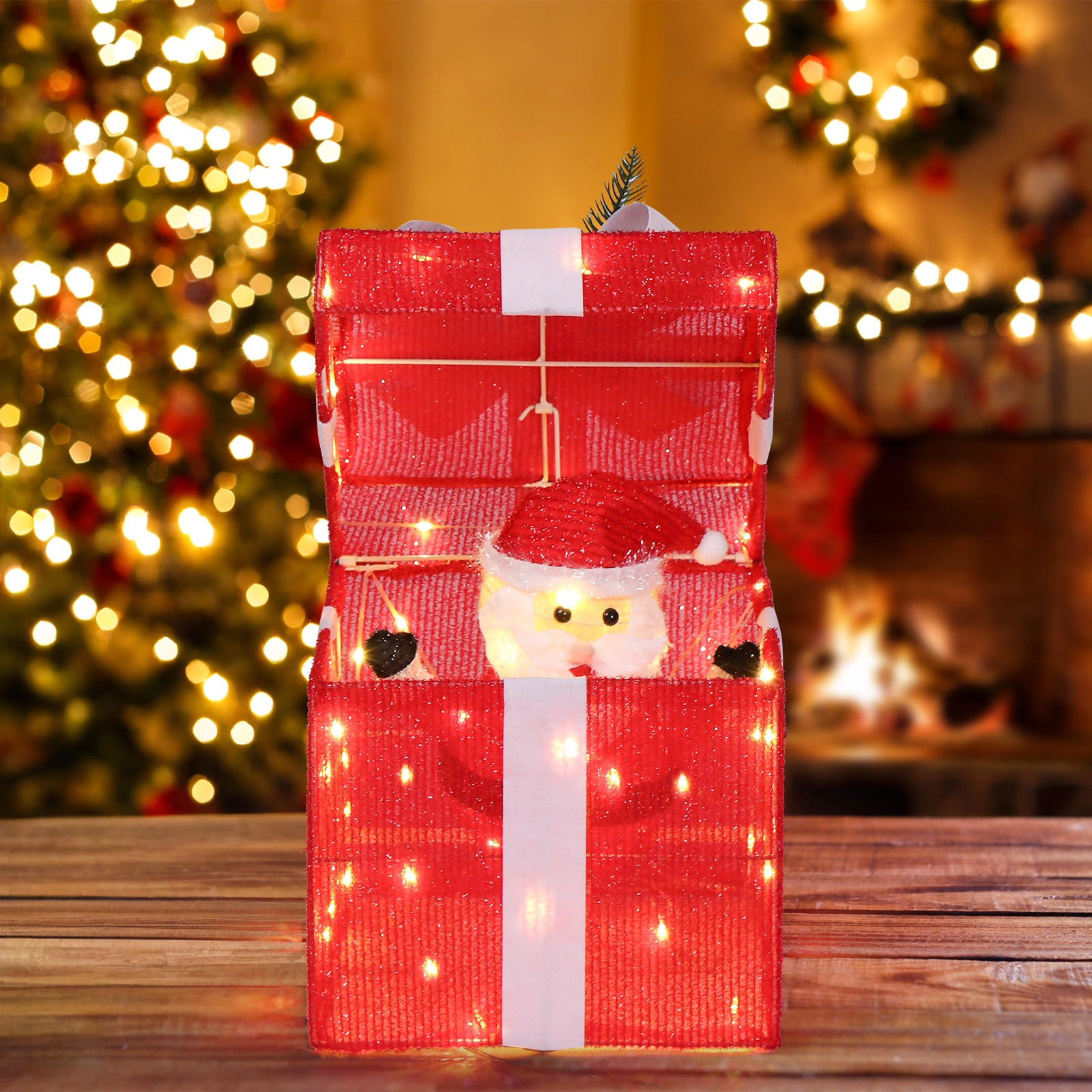 12in Motorized Pop-up Gift Box with Santa, Outdoor Christmas Decorations with Motor & 60 LED Lights, for Xmas Outdoor Holiday Indoor Decor Lighted Holiday Displays view 16