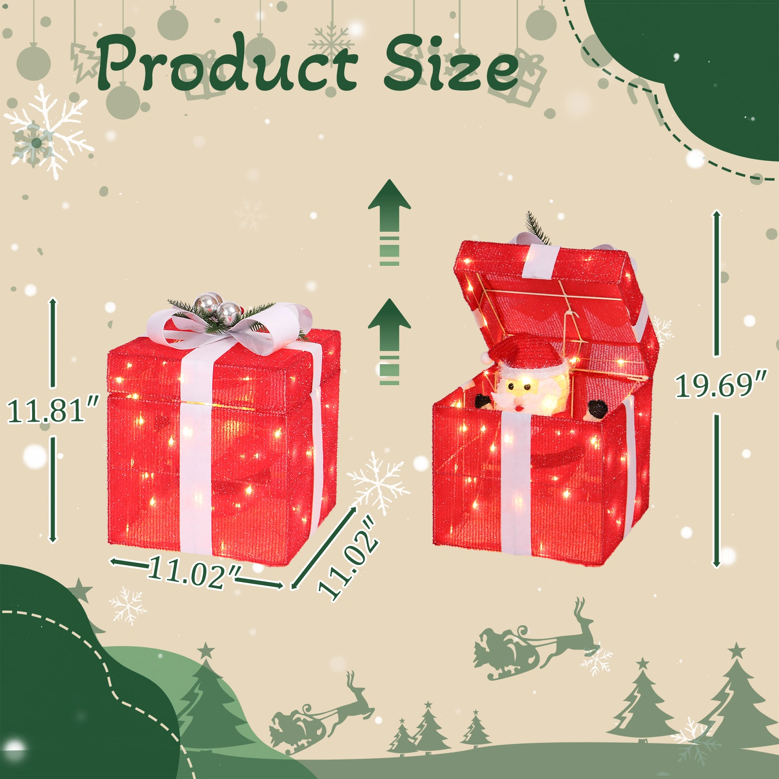 12in Motorized Pop-up Gift Box with Santa, Outdoor Christmas Decorations with Motor & 60 LED Lights, for Xmas Outdoor Holiday Indoor Decor Lighted Holiday Displays view 2