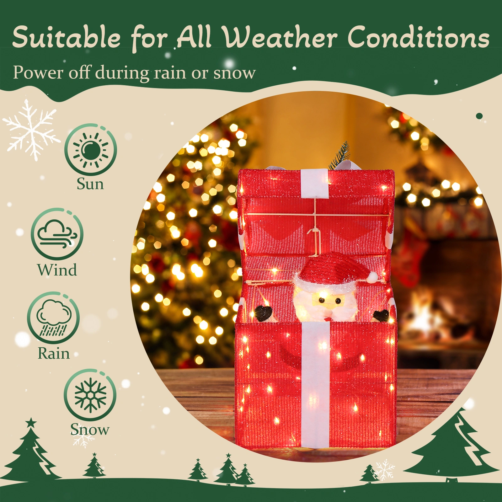 12in Motorized Pop-up Gift Box with Santa, Outdoor Christmas Decorations with Motor & 60 LED Lights, for Xmas Outdoor Holiday Indoor Decor Lighted Holiday Displays view 8