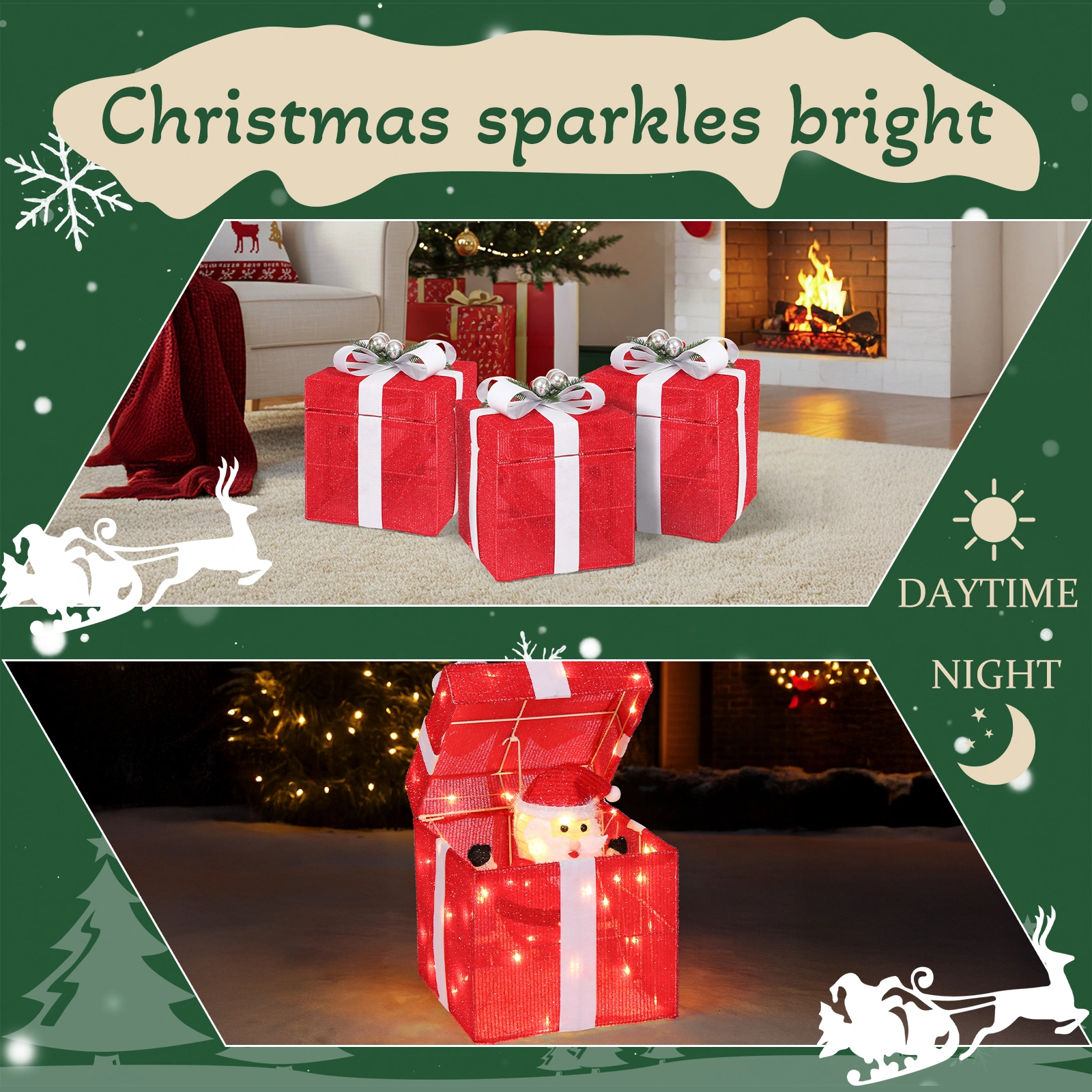 12in Motorized Pop-up Gift Box with Santa, Outdoor Christmas Decorations with Motor & 60 LED Lights, for Xmas Outdoor Holiday Indoor Decor Lighted Holiday Displays view 9