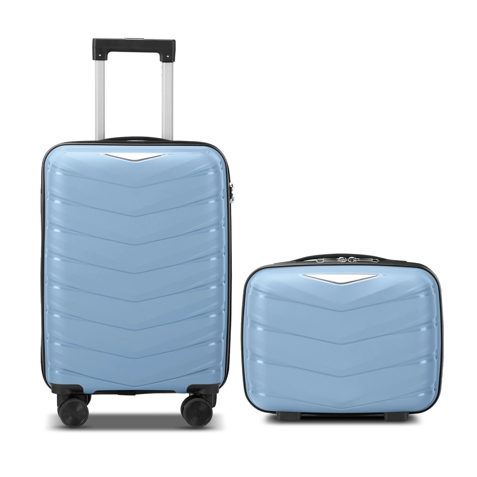 2 Piece PP Luggage Set 14in 20in Sky Blue Grain Pattern V-Stripe Design with Iron Trolley Handle view 2